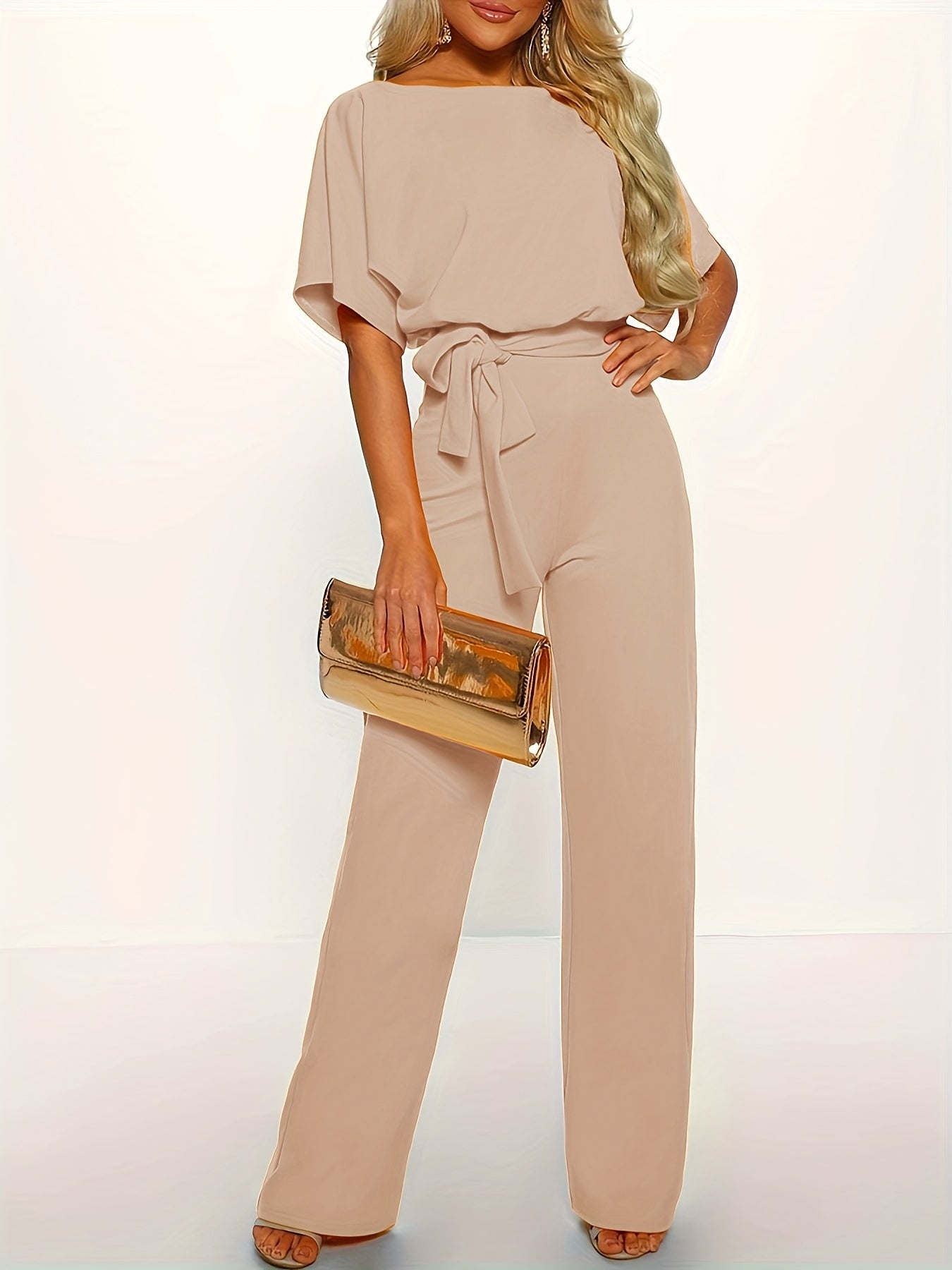 🌟 Solid Color Crew Neck Keyhole Jumpsuit 🌟