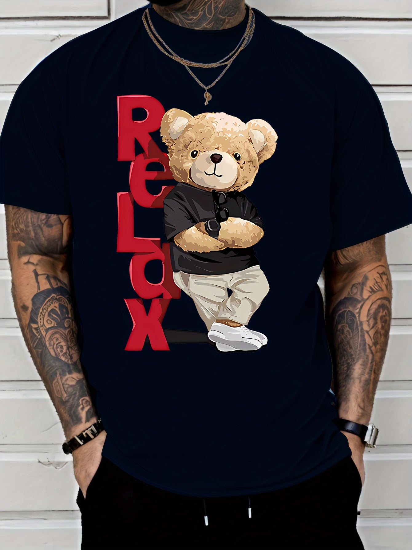 🐻 Men's Casual Cotton T-Shirt with Standing Bear Print