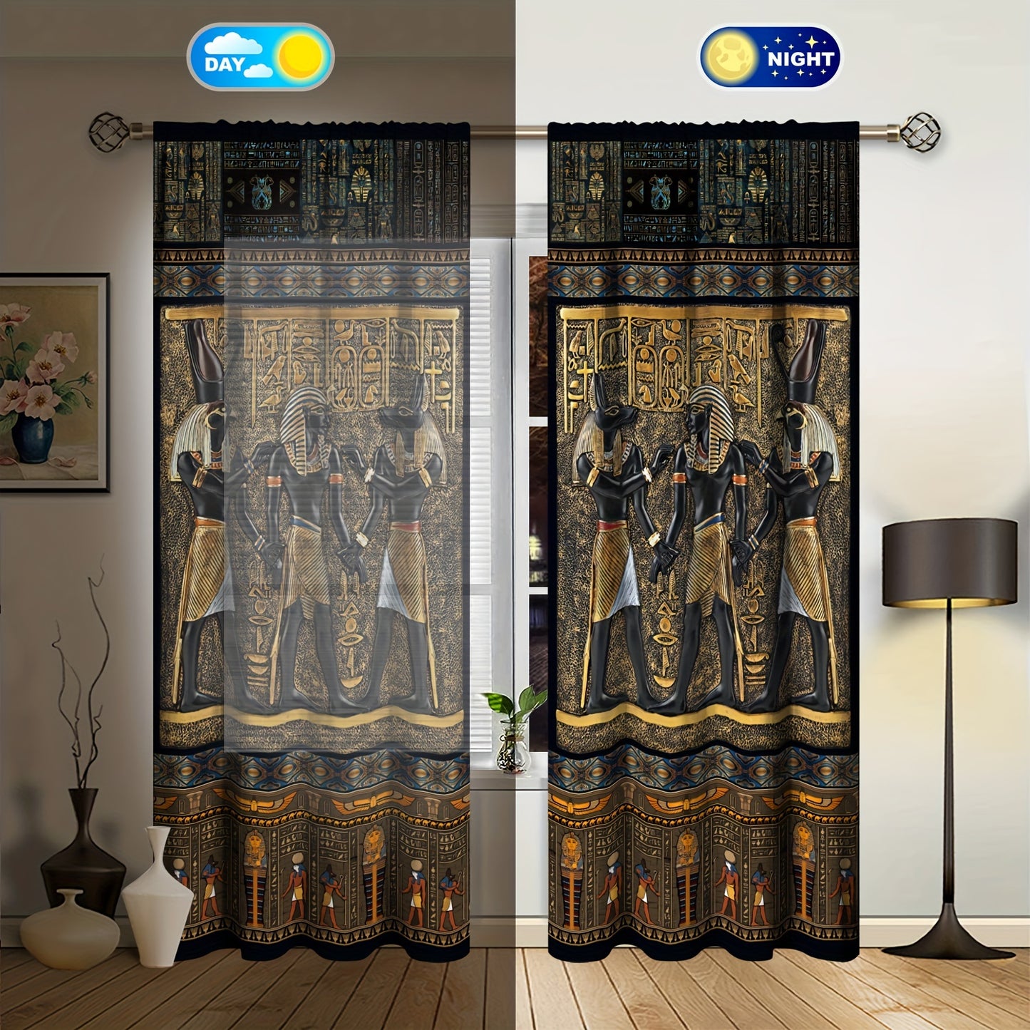 🌟 Pharaoh Veil: Egyptian Mural Curtains (2pcs) 🏺