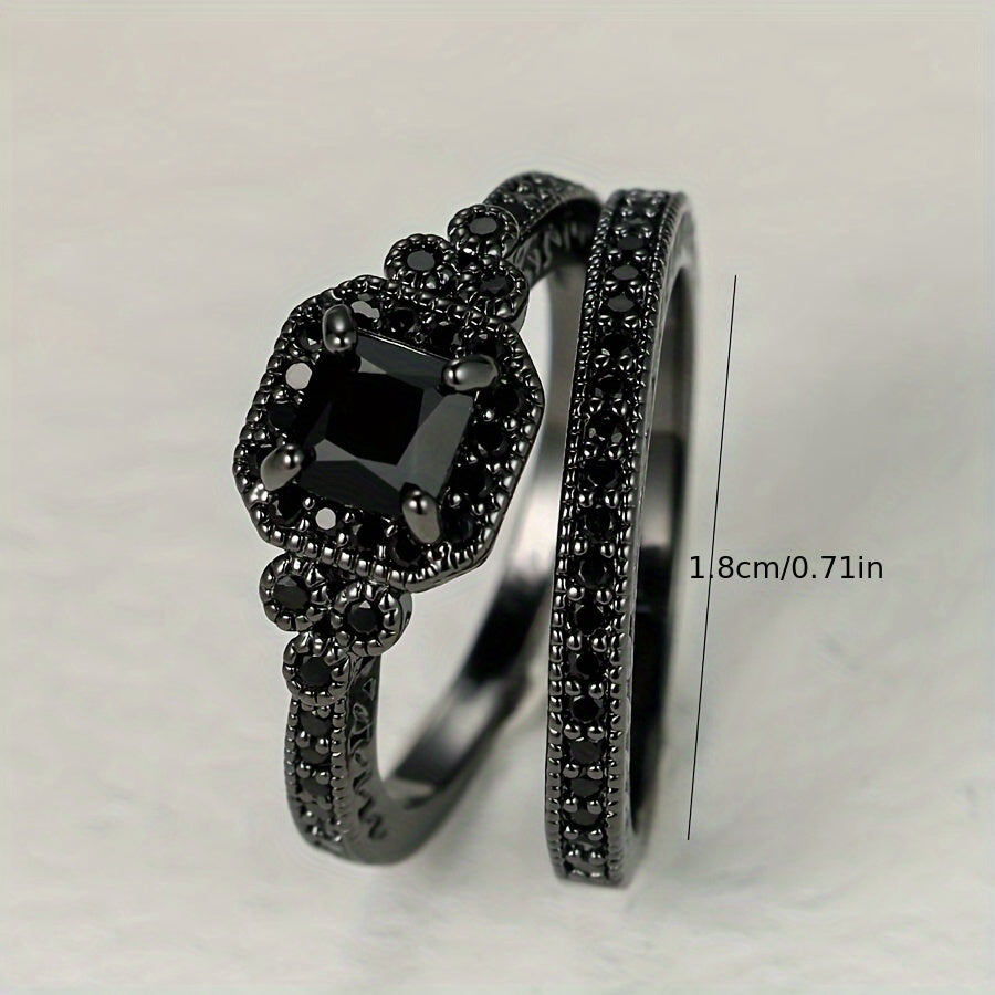 🖤 Midnight Majesty Ring Set – Gothic Glam Collection 💍