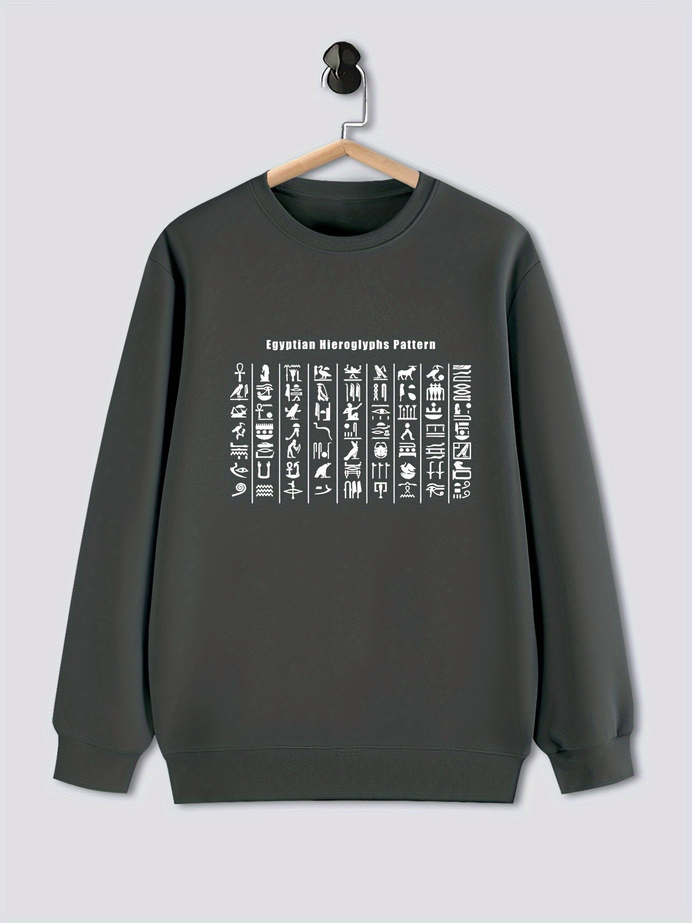 Egyptian Hieroglyphs Pattern Print Long Sleeve Crew Neck Sweatshirt 🌍