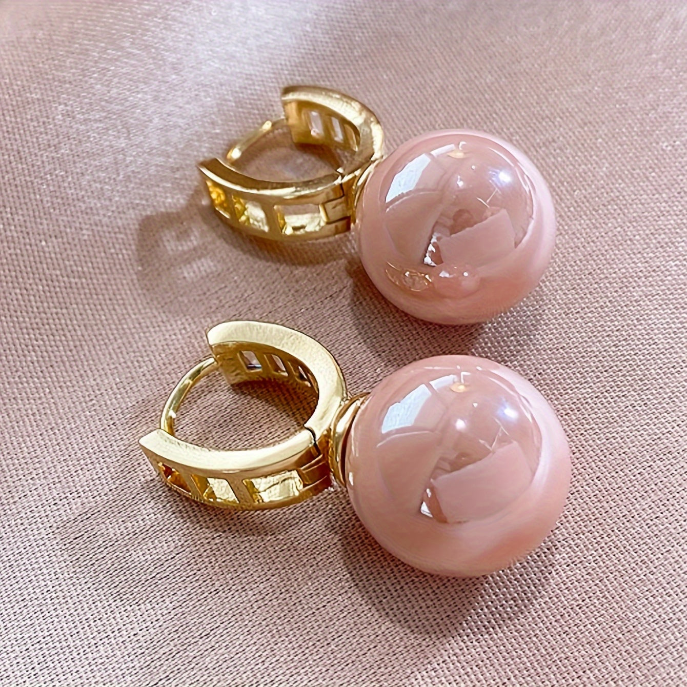 🌸 Blush Elegance Hoop Earrings – Pink Imitation Pearl Zinc Alloy Jewelry ✨