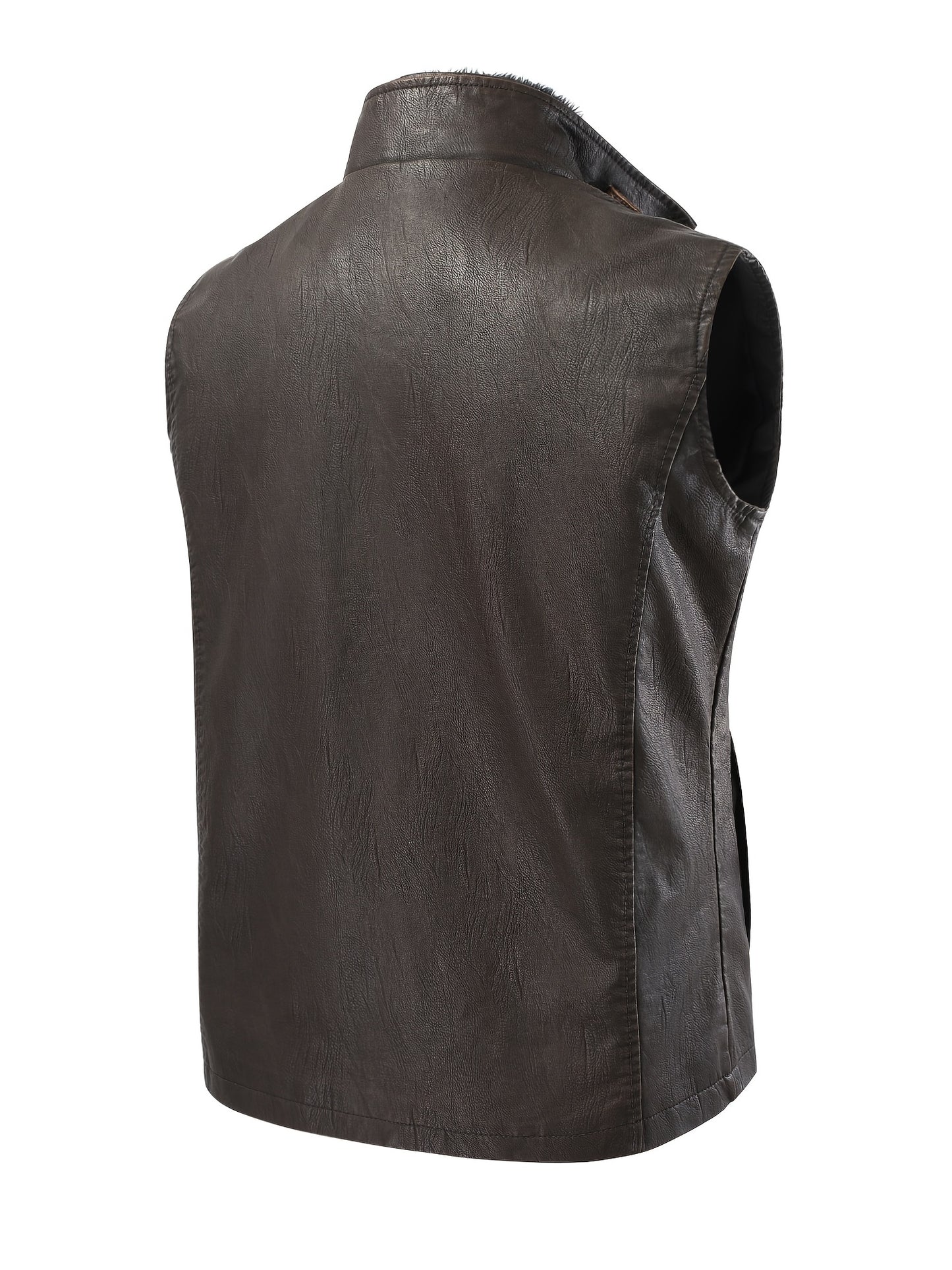 Versatile Plus Size Faux Leather Vest with Plush Collar 🧥✨