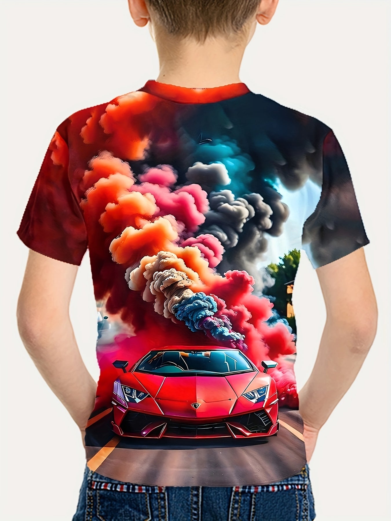 🏎️🔥 Boys' Cool Sports Car 3D Print Tee - Zoom Into Summer Style! 🏎️🔥