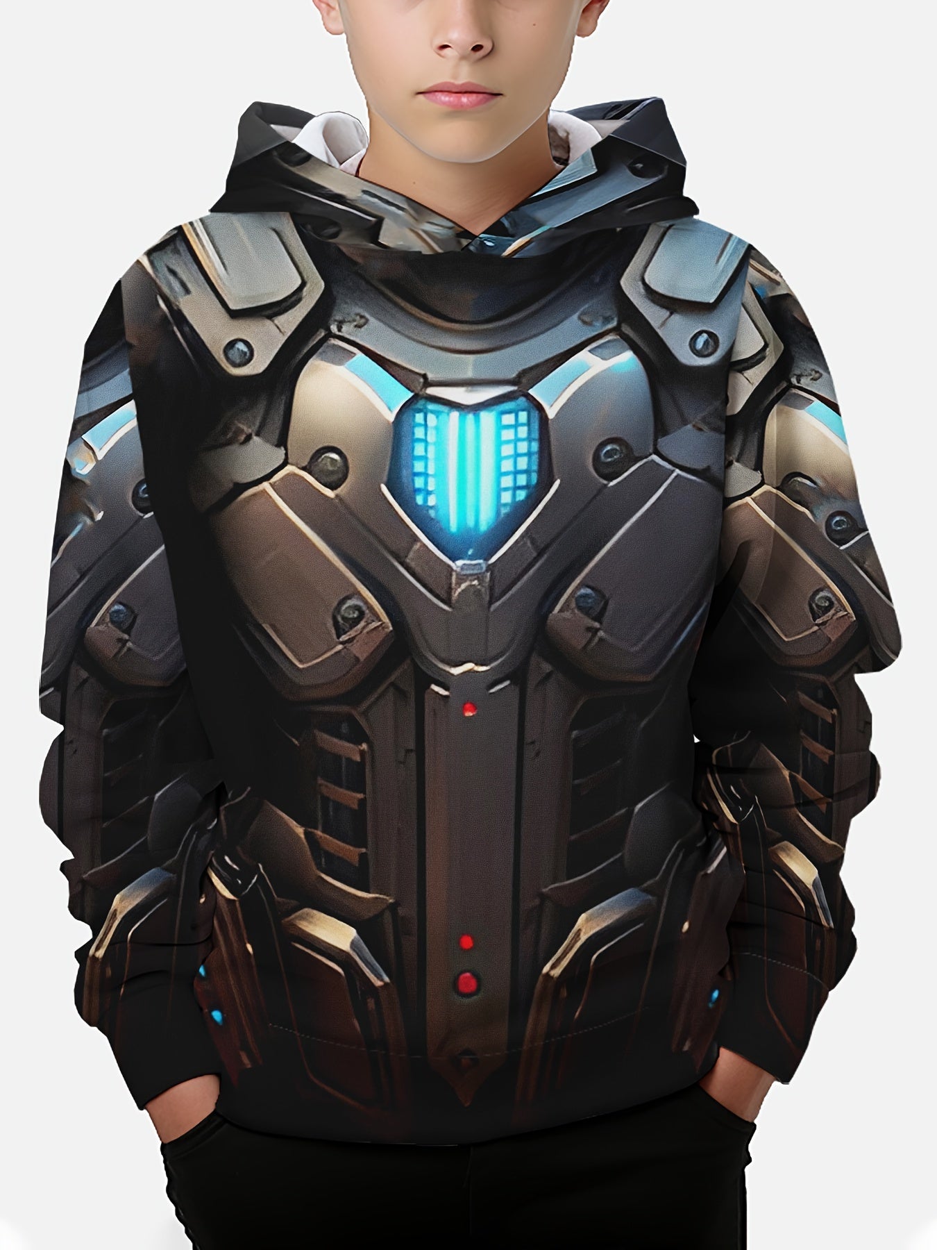 🛡️ Boys' Novelty Armor Print Hoodie - Casual & Cool Sweatshirt 🛡️