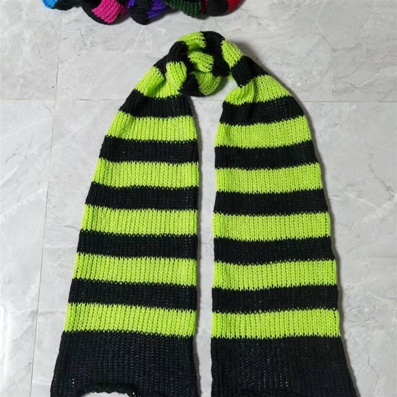 Yabi Style Culture Punk Y2g Black And Red Striped Scarf Extra Long Thermal Knitting Wool