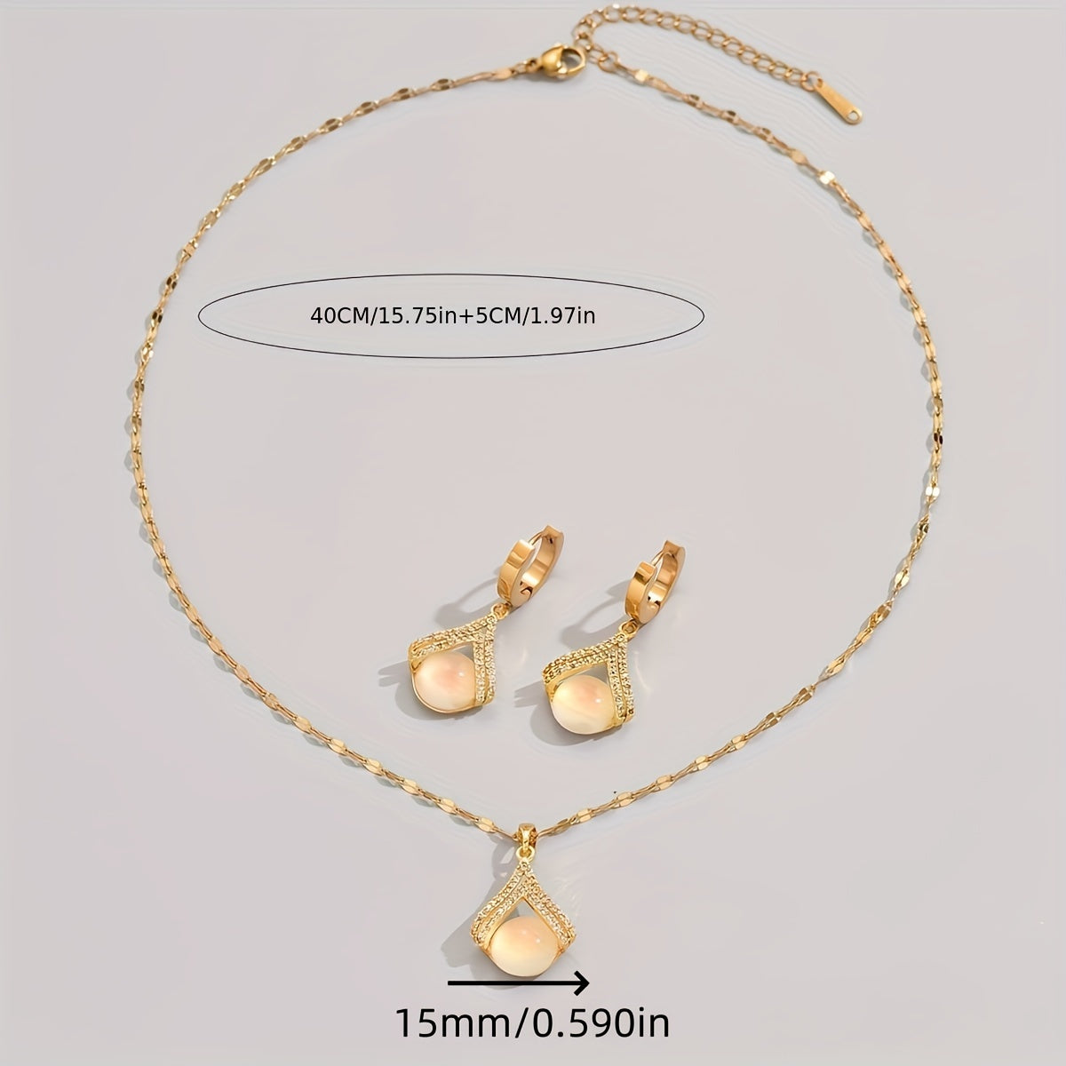 Golden Stainless Steel Earrings & Necklace Set (3pcs) 🌟