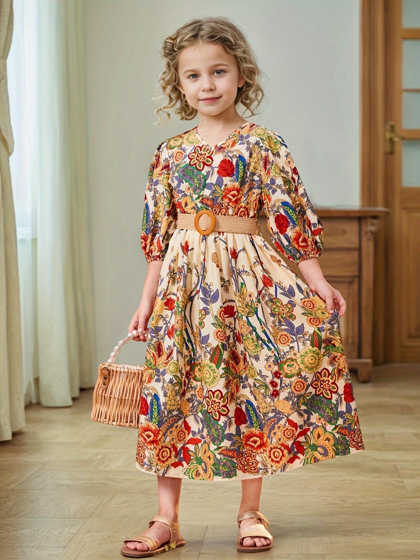 🌼 Flowers Allover Girl's Cropped-Sleeve Dress 🌼