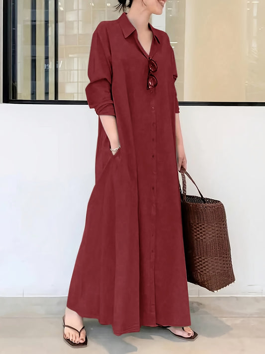 Elegant Solid Color Single-Breasted Maxi Dress