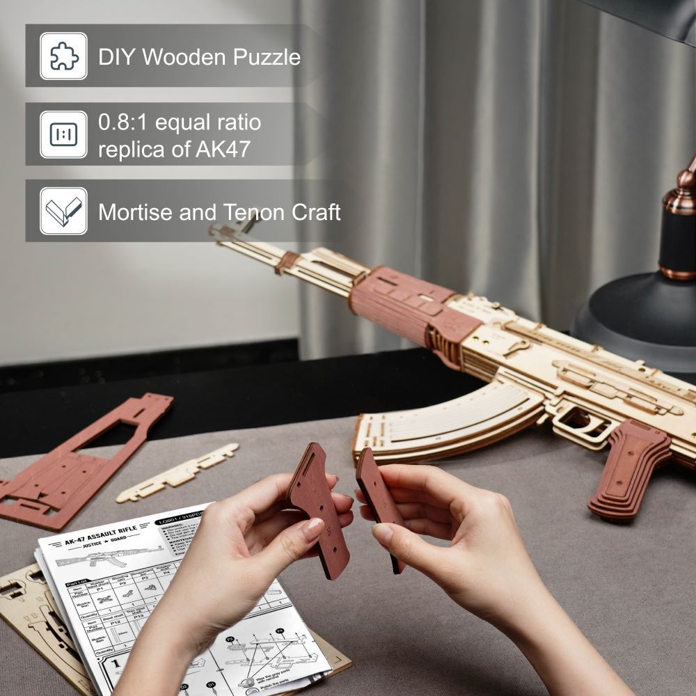 Robo Time AK-47 Wooden DIY Assembly Gun Kit: Double Firing Modes