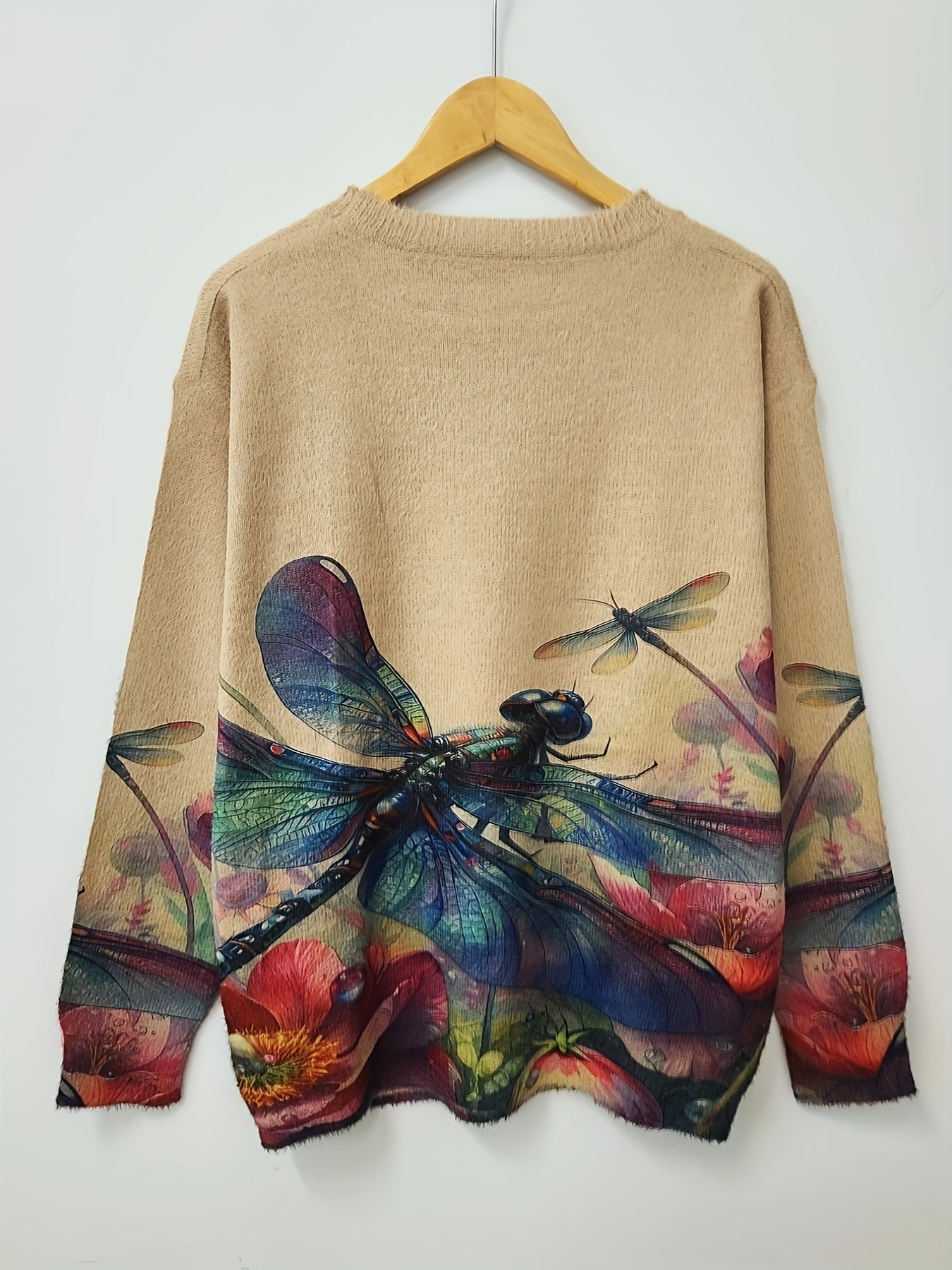 Plus Size Dragonfly Pattern Crew Neck Sweater 🦋