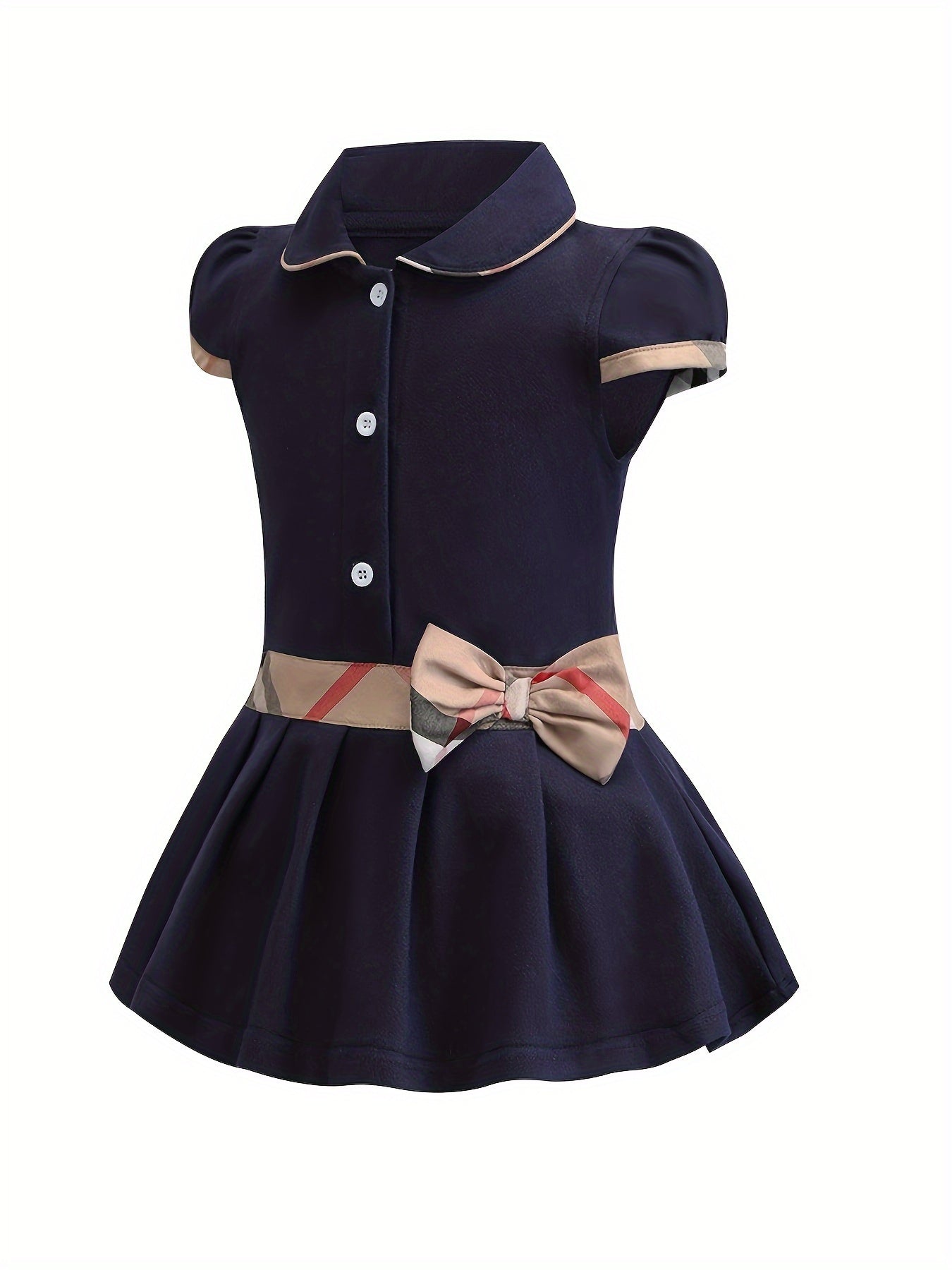 🎀 Splicing Plaid Bow Décor Dress for Girls 🎀