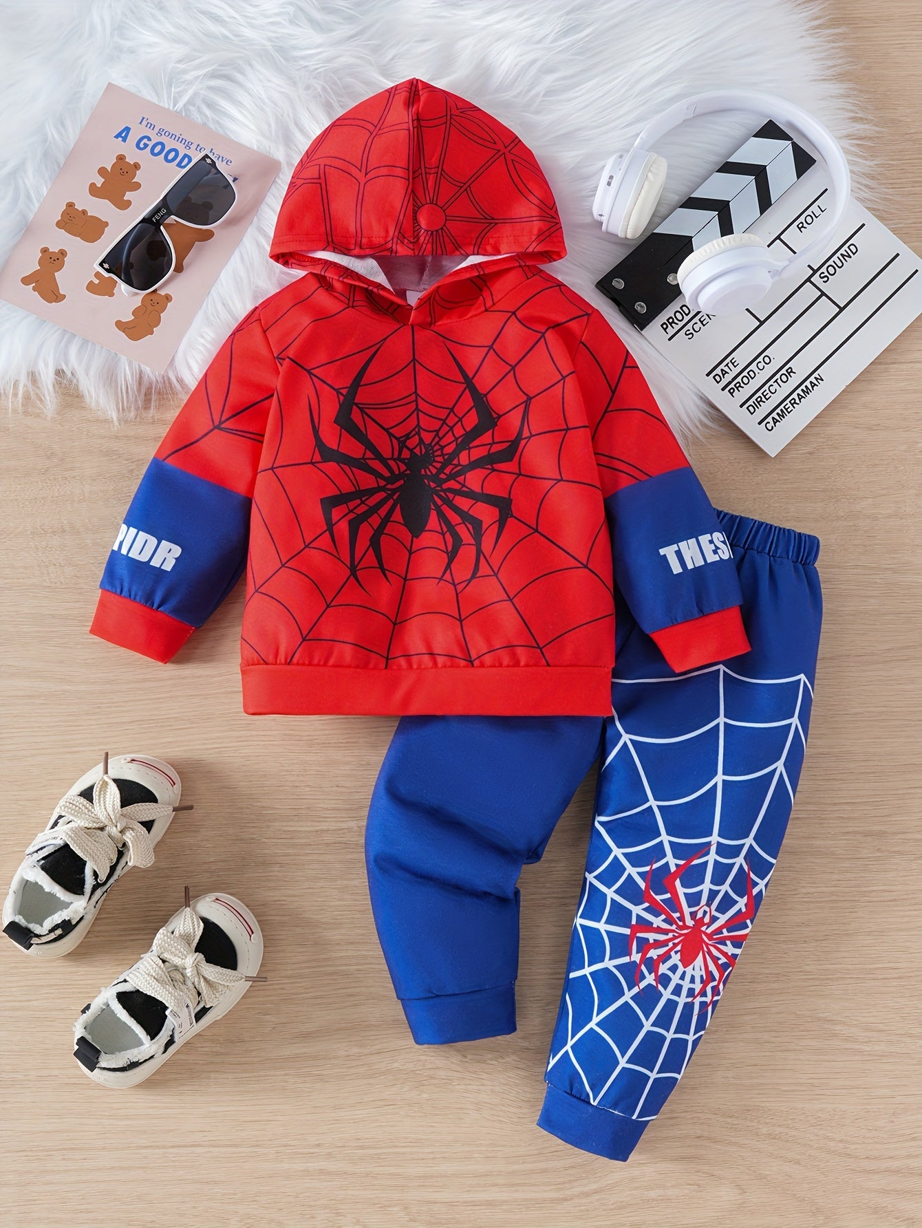 🕷️ Boys' Spider Print Hooded Sweatshirt and Pants Set