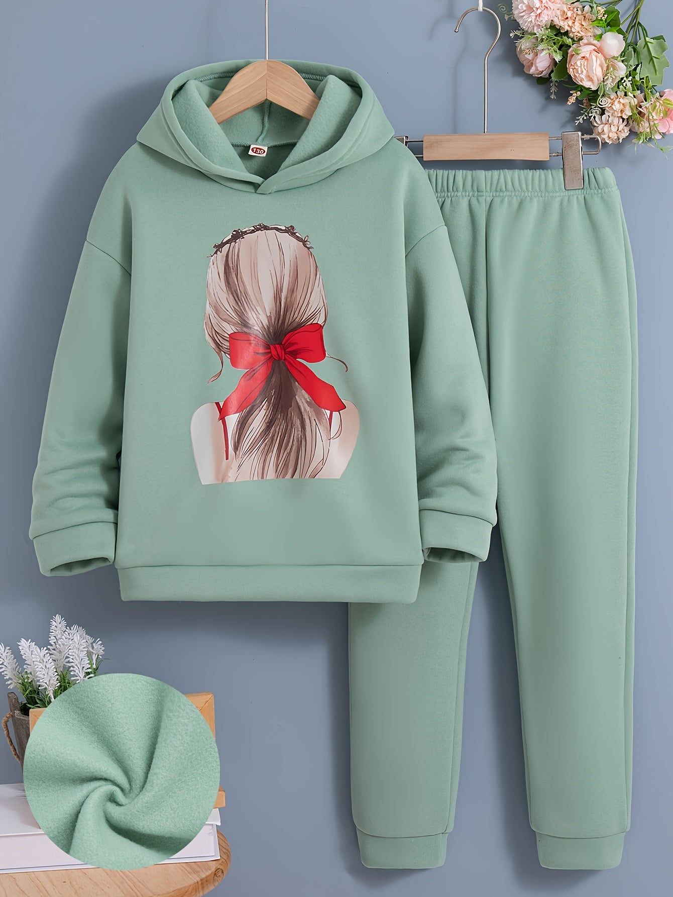 🧥 Creative Portrait Pattern 2-Piece Girl's Long Sleeve Hoodie & Jogger Trousers Set 👚👖