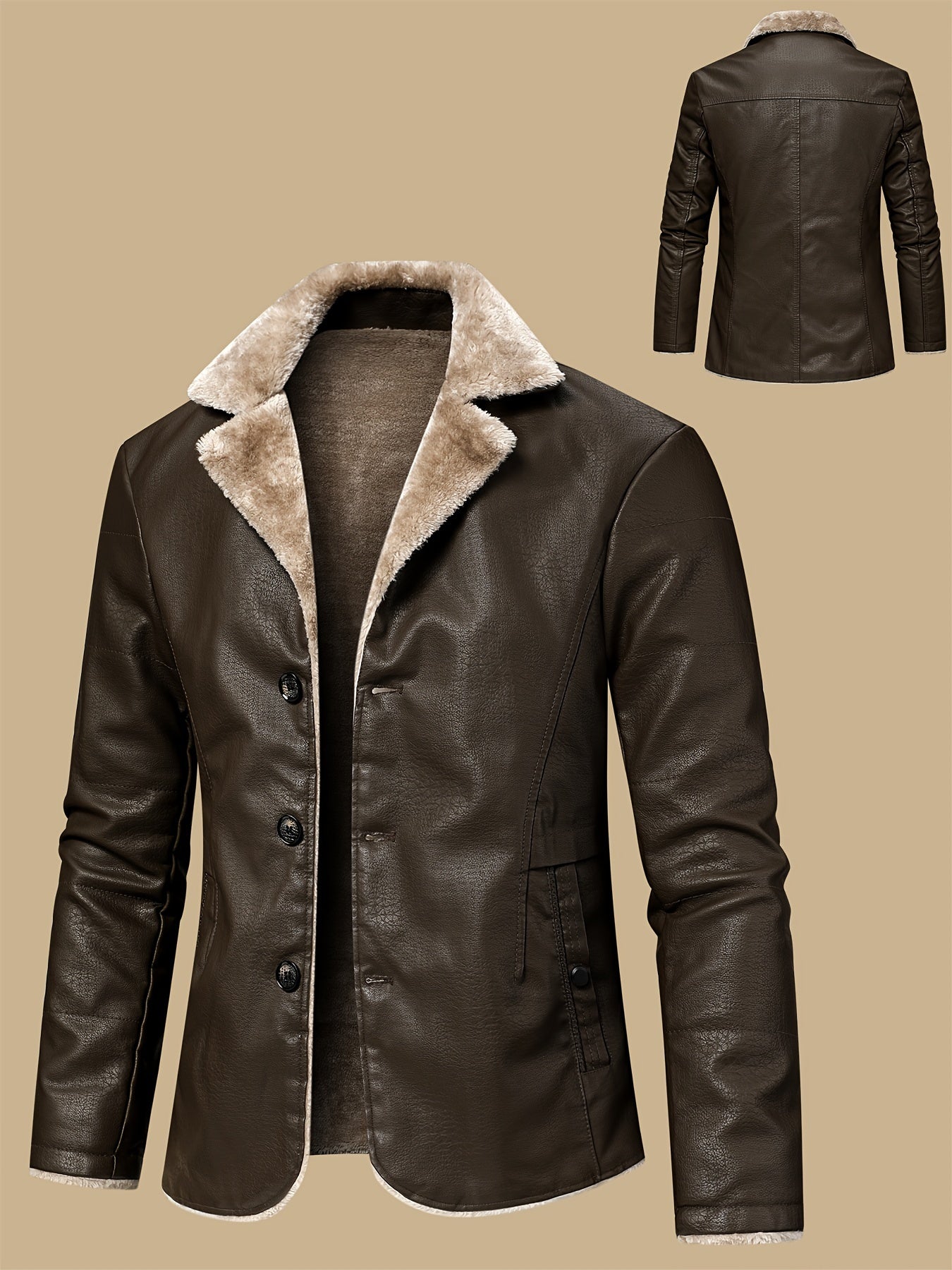 Arctic Edge PU Leather Jacket , Casual Jacket With Faux Fur Lining, Water-Resistant Windproof For Autumn Winter Daily And Leisure Wear