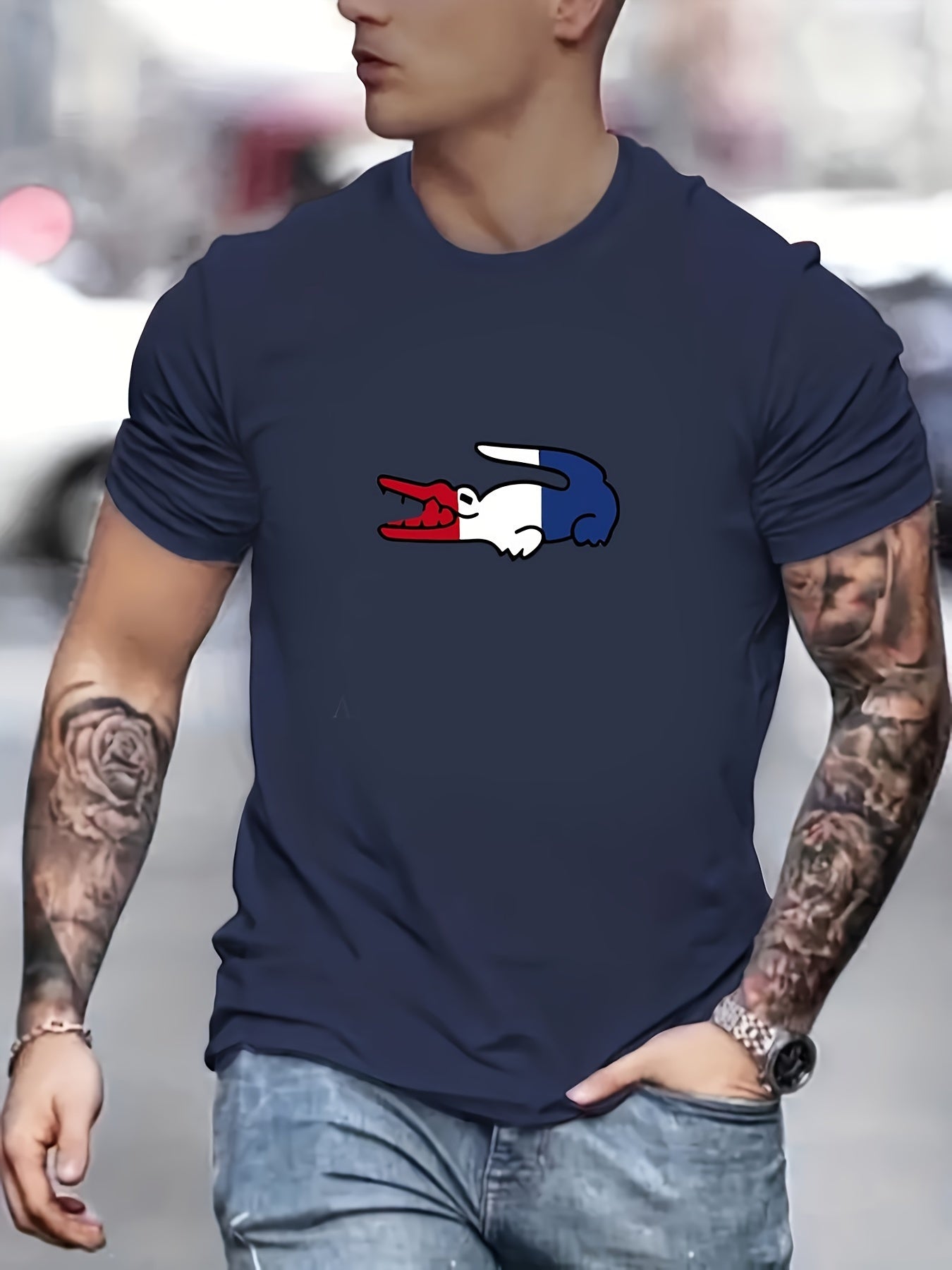 🐊 Red, White, and Blue Crocodile Graphic Print Men's T-Shirt 🇺🇸