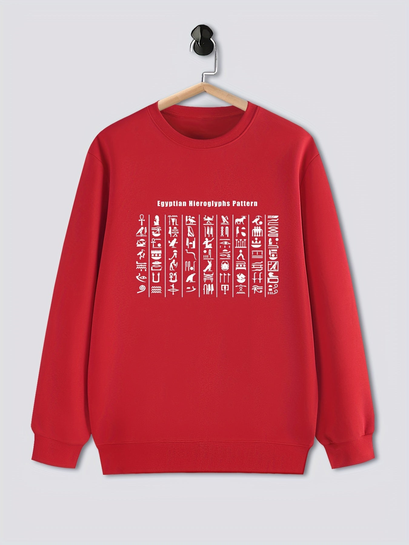 Egyptian Hieroglyphs Pattern Print Long Sleeve Crew Neck Sweatshirt 🌍