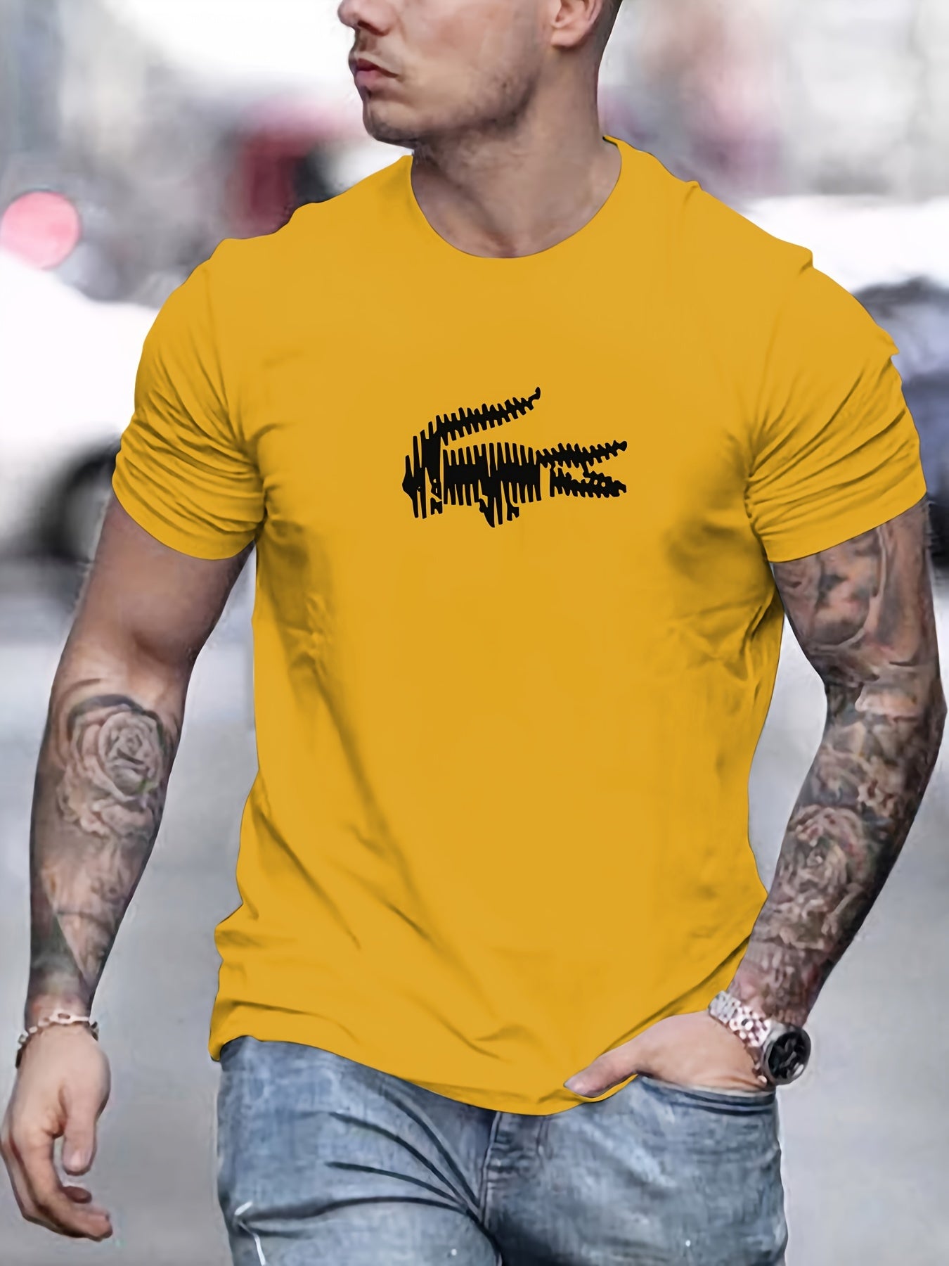 🐊 Men's Fashion T-Shirt with Crocodile Pattern 🌟