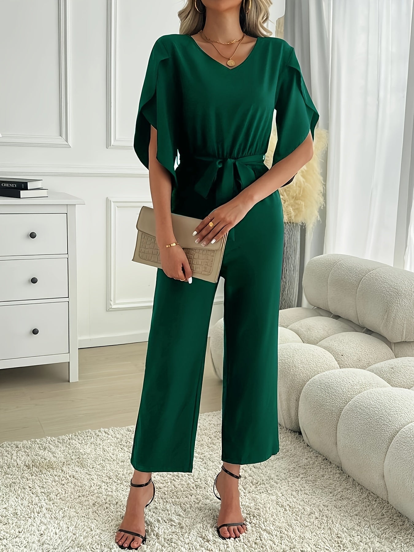 Tie Waist Straight Leg Jumpsuit