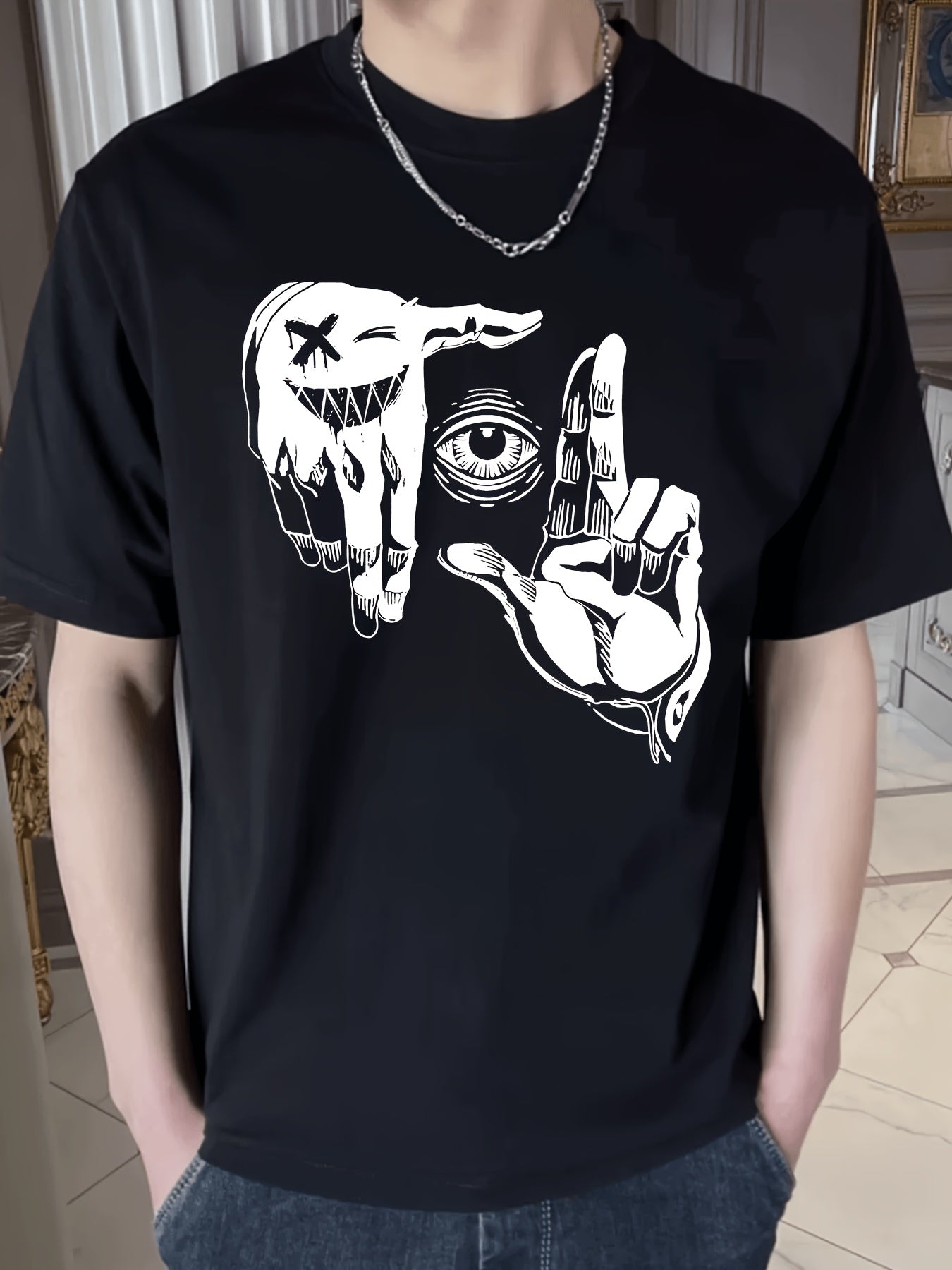 👁️‍🗨️ Men's 100% Cotton Hands And Eye Graphic Print T-shirt