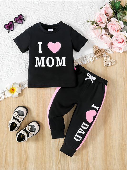 💕 Baby Girls' "I Love Mom" Casual Set 💕