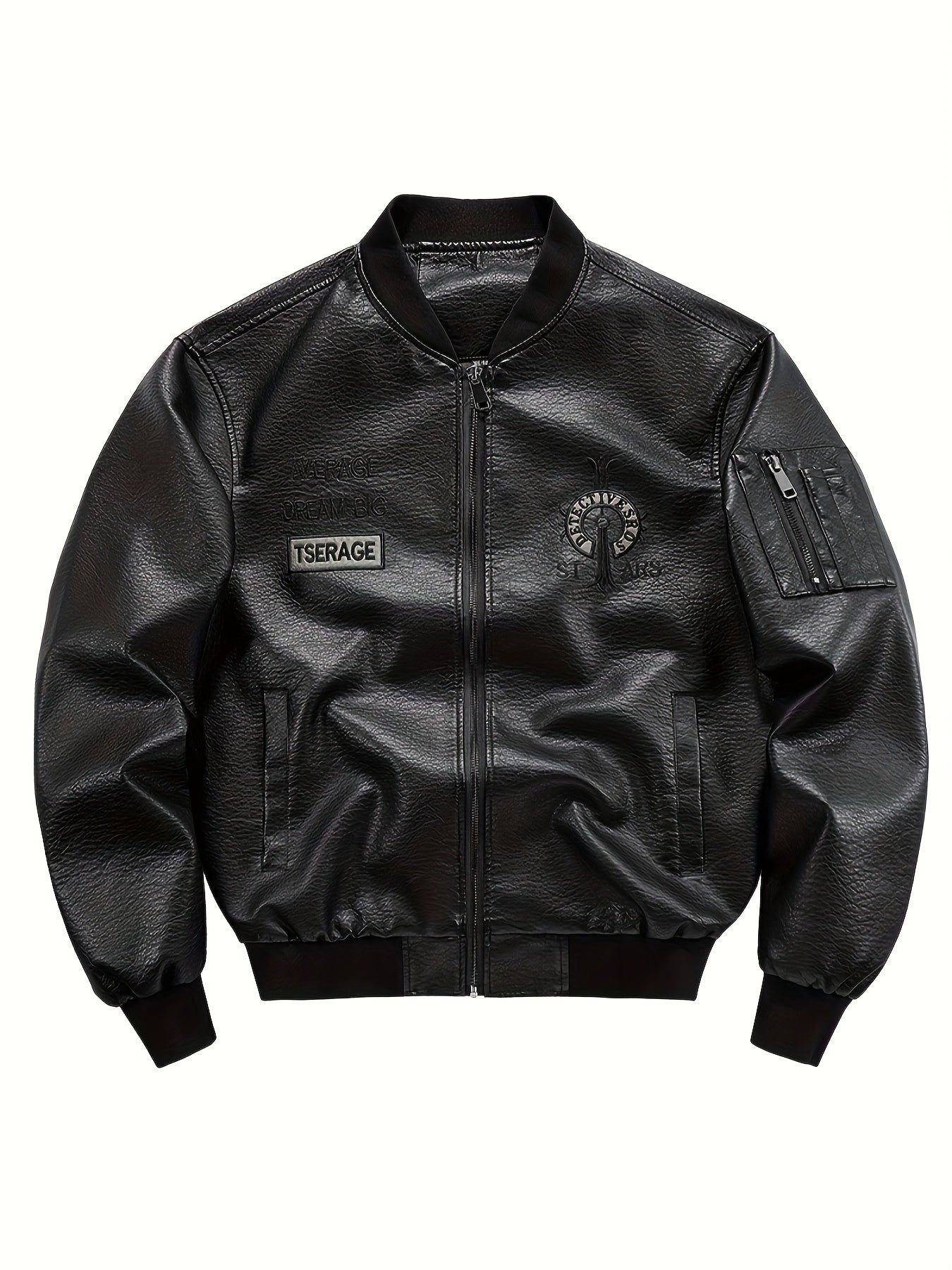 🧥 Men's PU Leather Jacket - Classic Style with Embroidery Detail