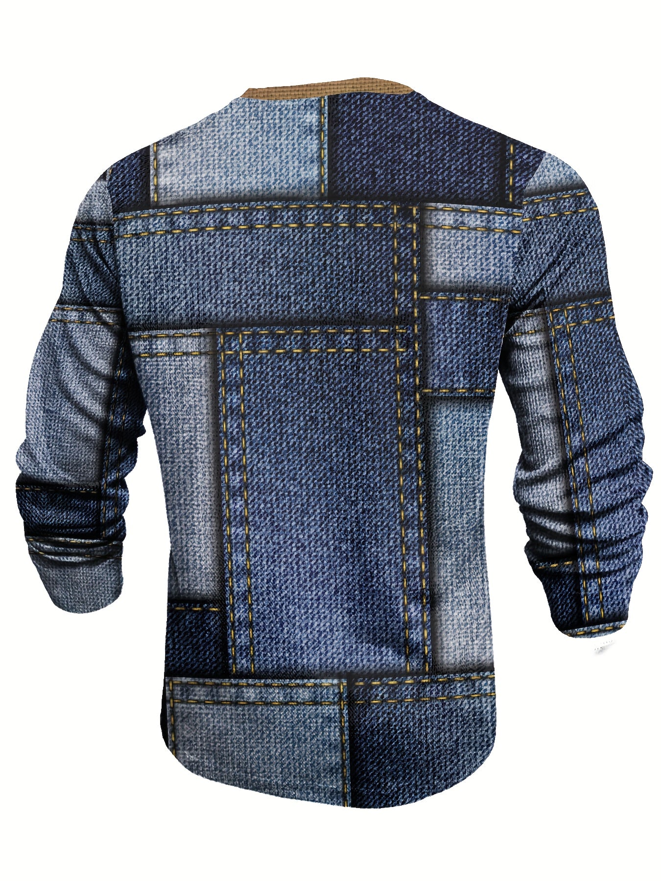 Vintage 3D Denim Graphic Henley Shirt