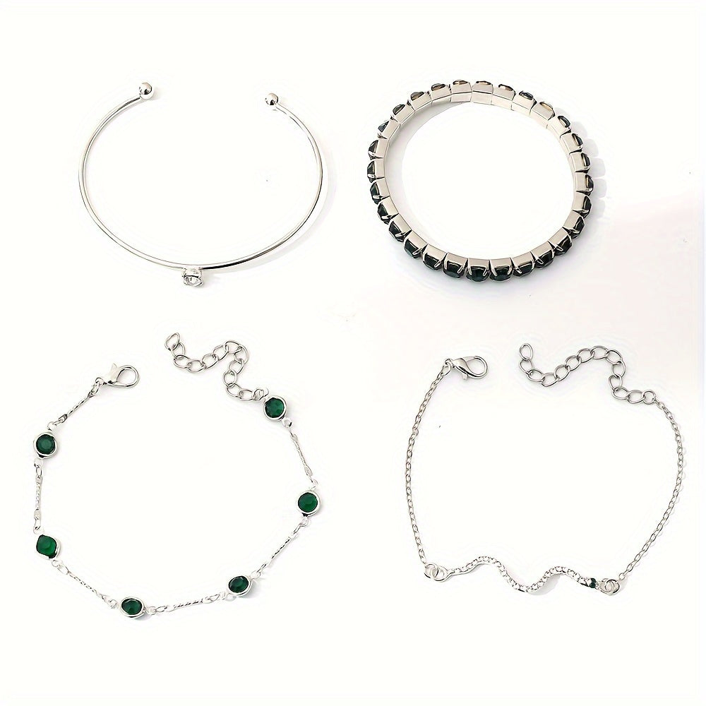 Elegant Green Imitation Gemstone Claw Chain Snake Bracelet Set 🍃✨