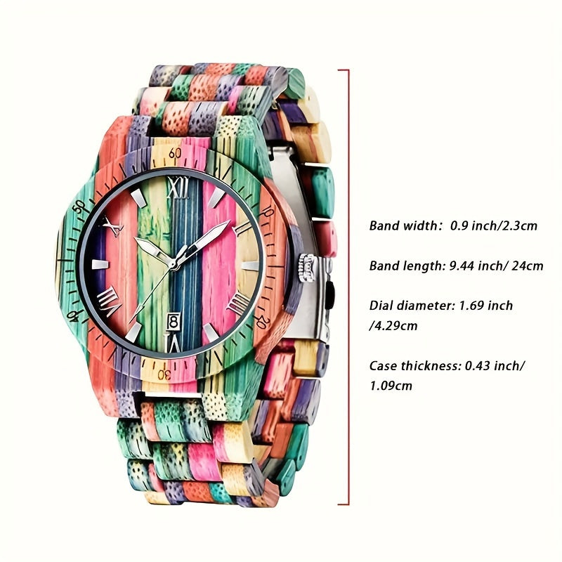 Handcrafted Multi-Colored Bamboo Quartz Wrist Watch 🕒