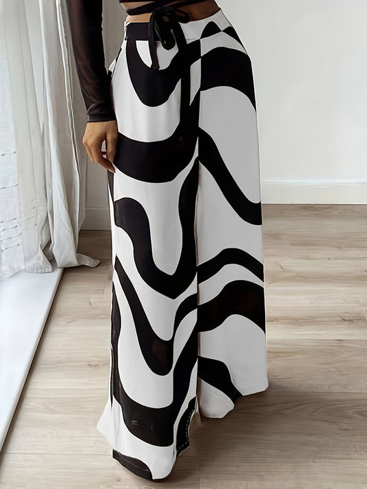 Striped Print Wide Leg Pants