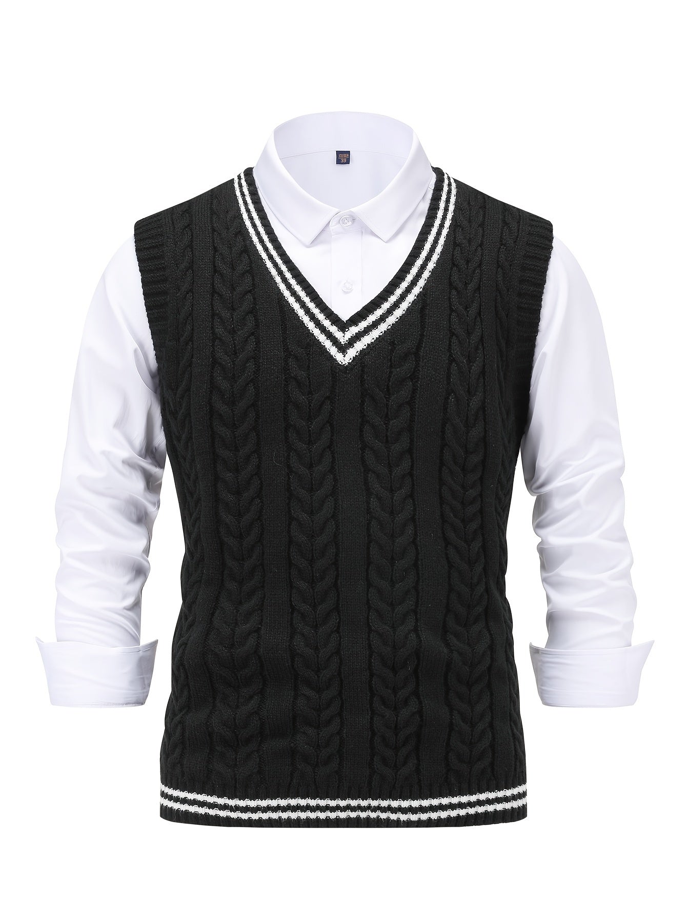 🧶 Men's Casual Knitted Sweater Vest with Color-Block Pattern 🍂