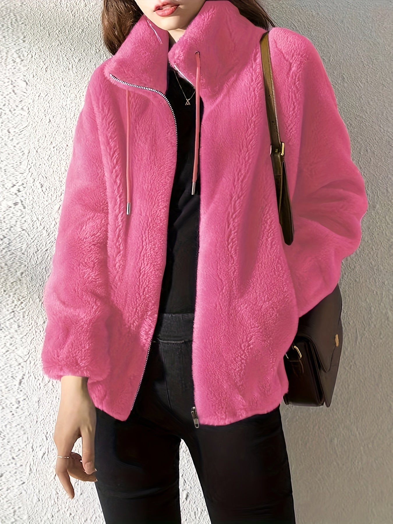 🧸 Drawstring Teddy Coat – Casual Zip-Up Long Sleeve Warm Outerwear for Women 🧸