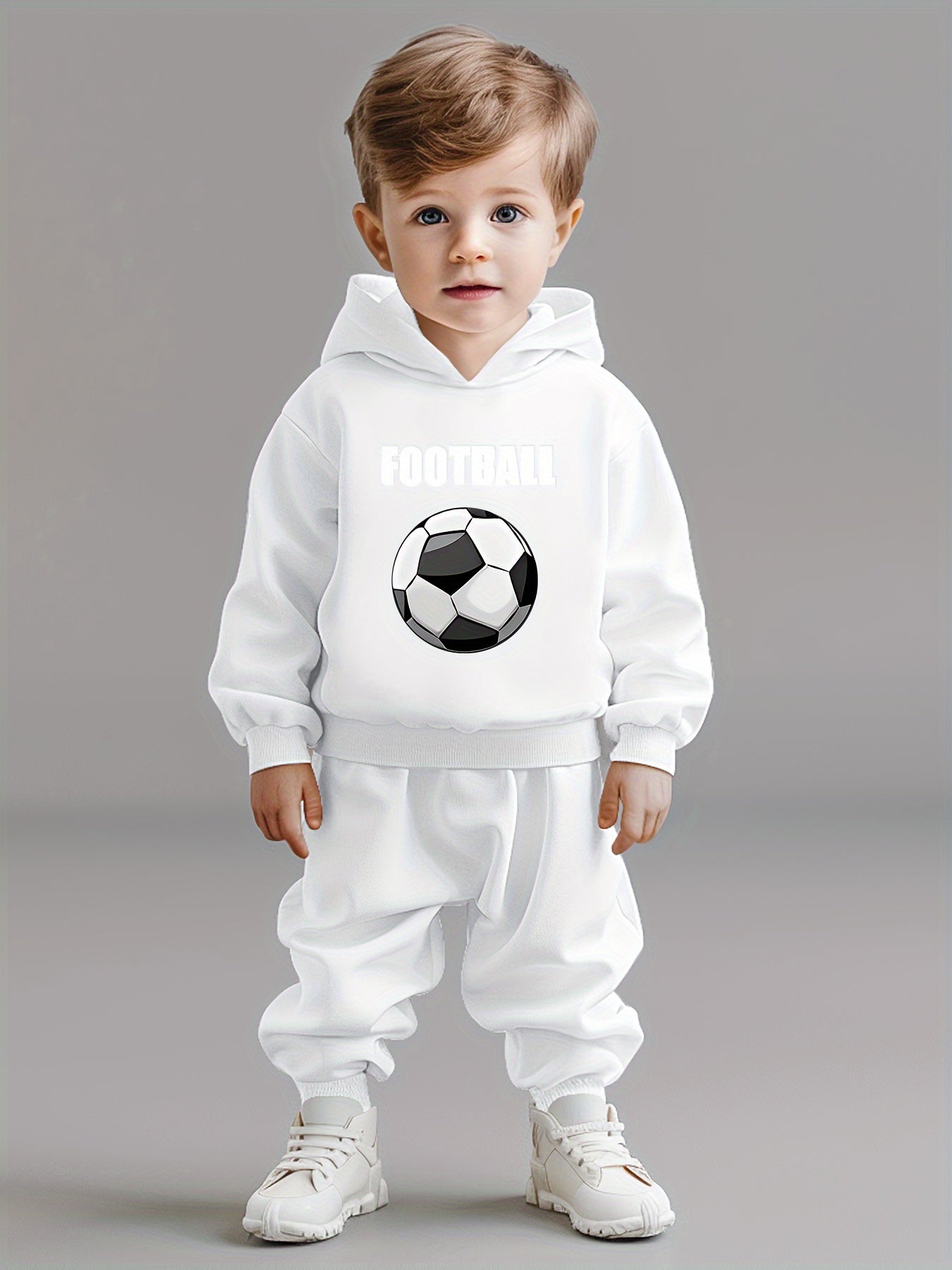 2pcs Cotton Set: Boys' Football Cartoon Print Hoodie Sweatshirt & Casual Pants ⚽👕👖