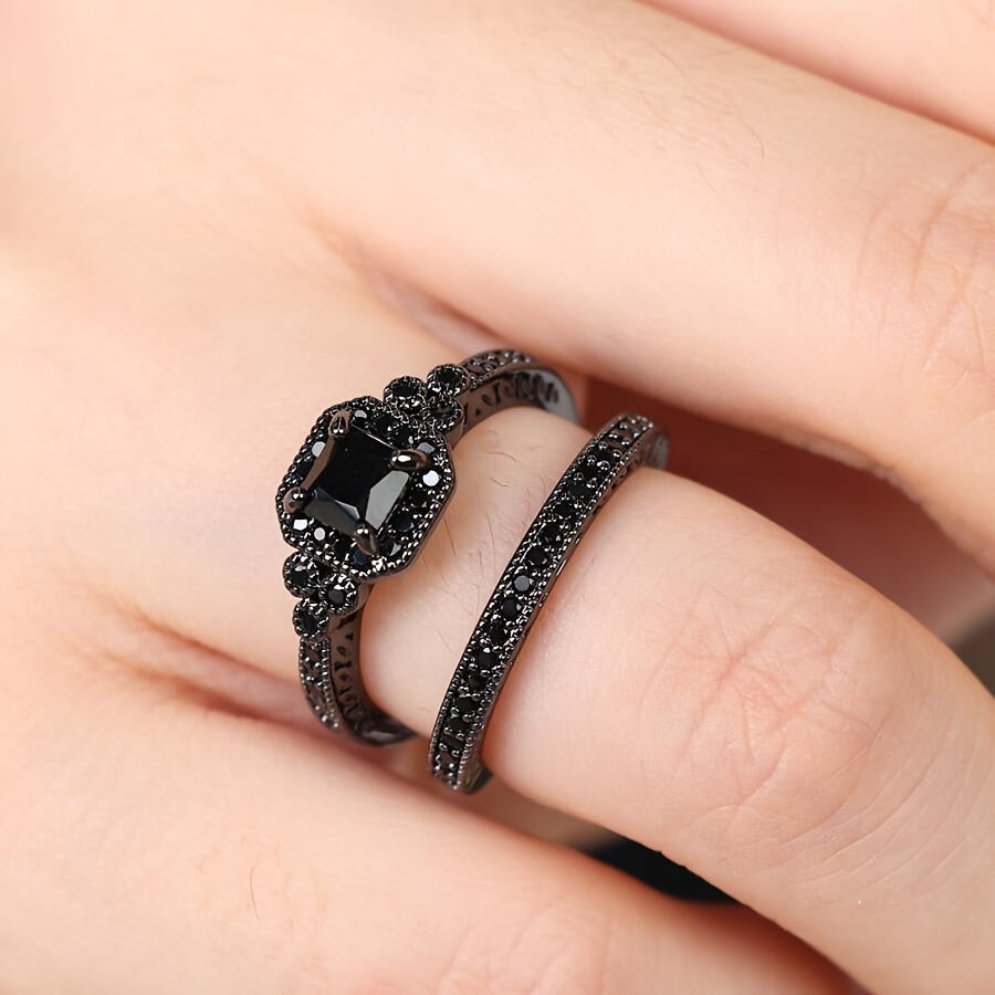 🖤 Midnight Majesty Ring Set – Gothic Glam Collection 💍