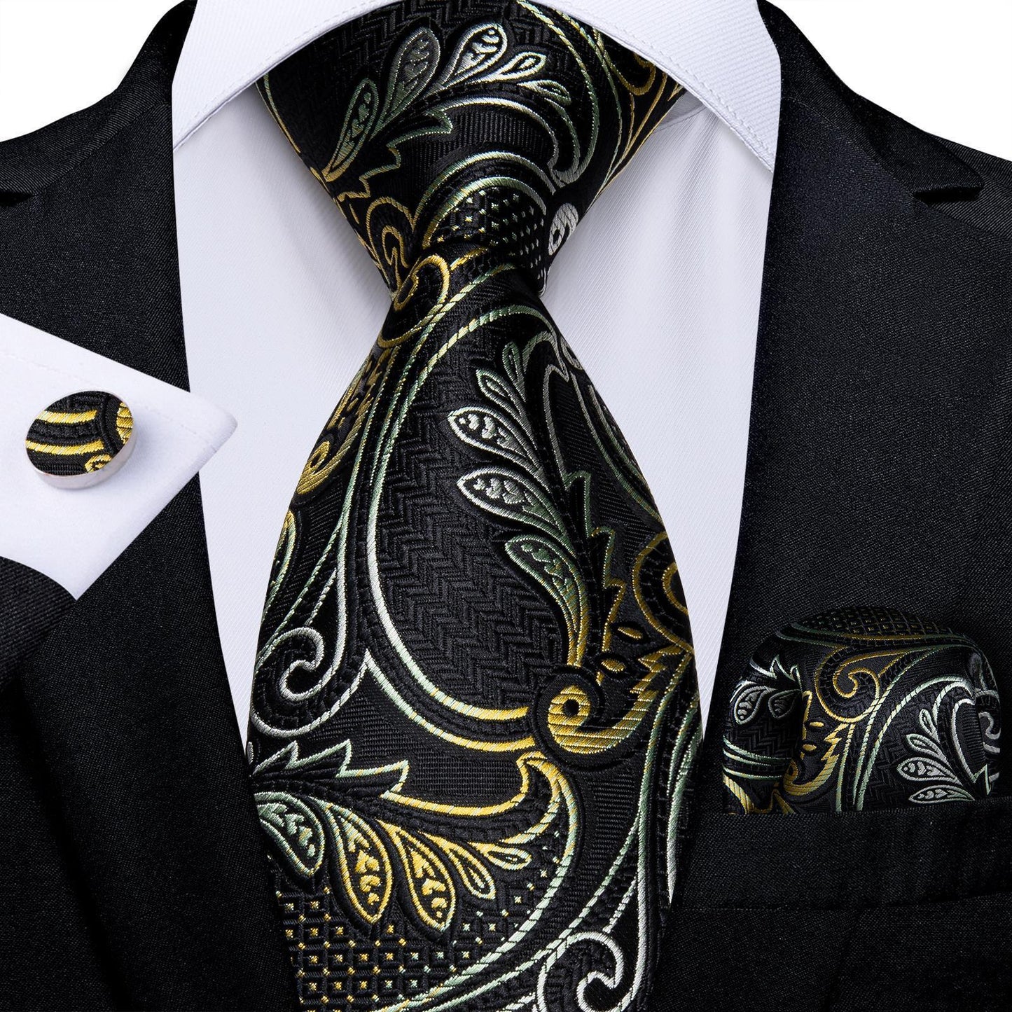 Men's Tie Luxury Black And Gold Striped Silk Woven