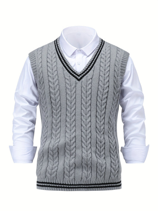 🧶 Men's Casual Knitted Sweater Vest with Color-Block Pattern 🍂