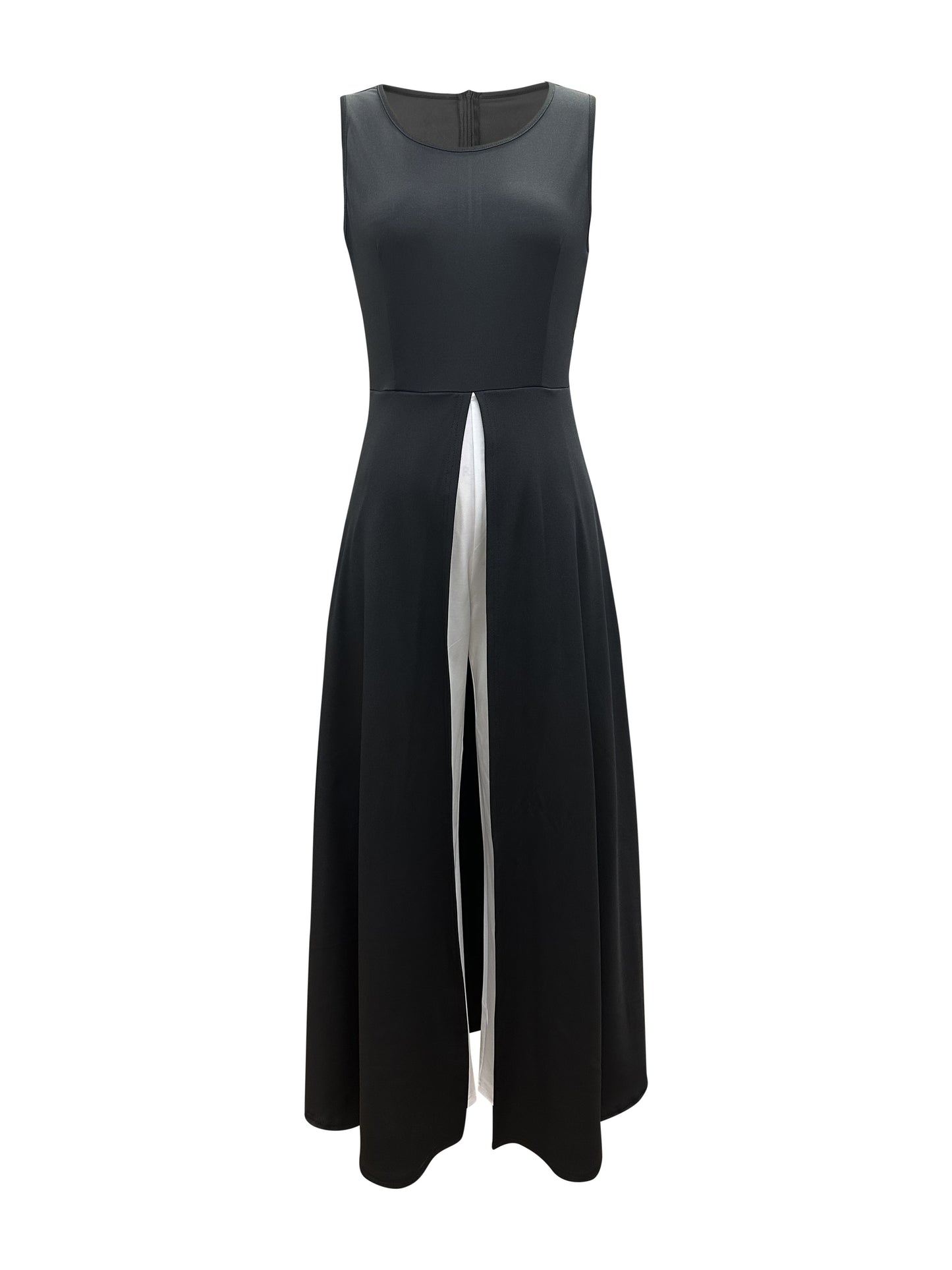 Color Block Crew Neck Jumpsuit - Elegant Sleeveless Wide Leg for Spring & Summer