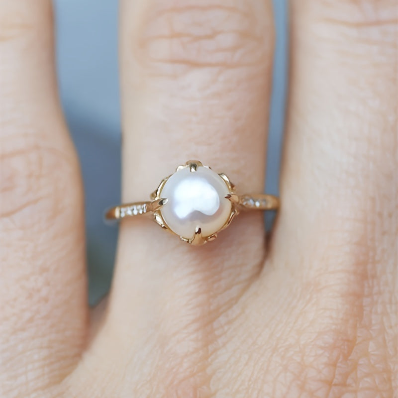 Trendy 4-Prong Faux Pearl Accented Copper Ring – Perfect for Daily Elegance & Special Moments 💫💍