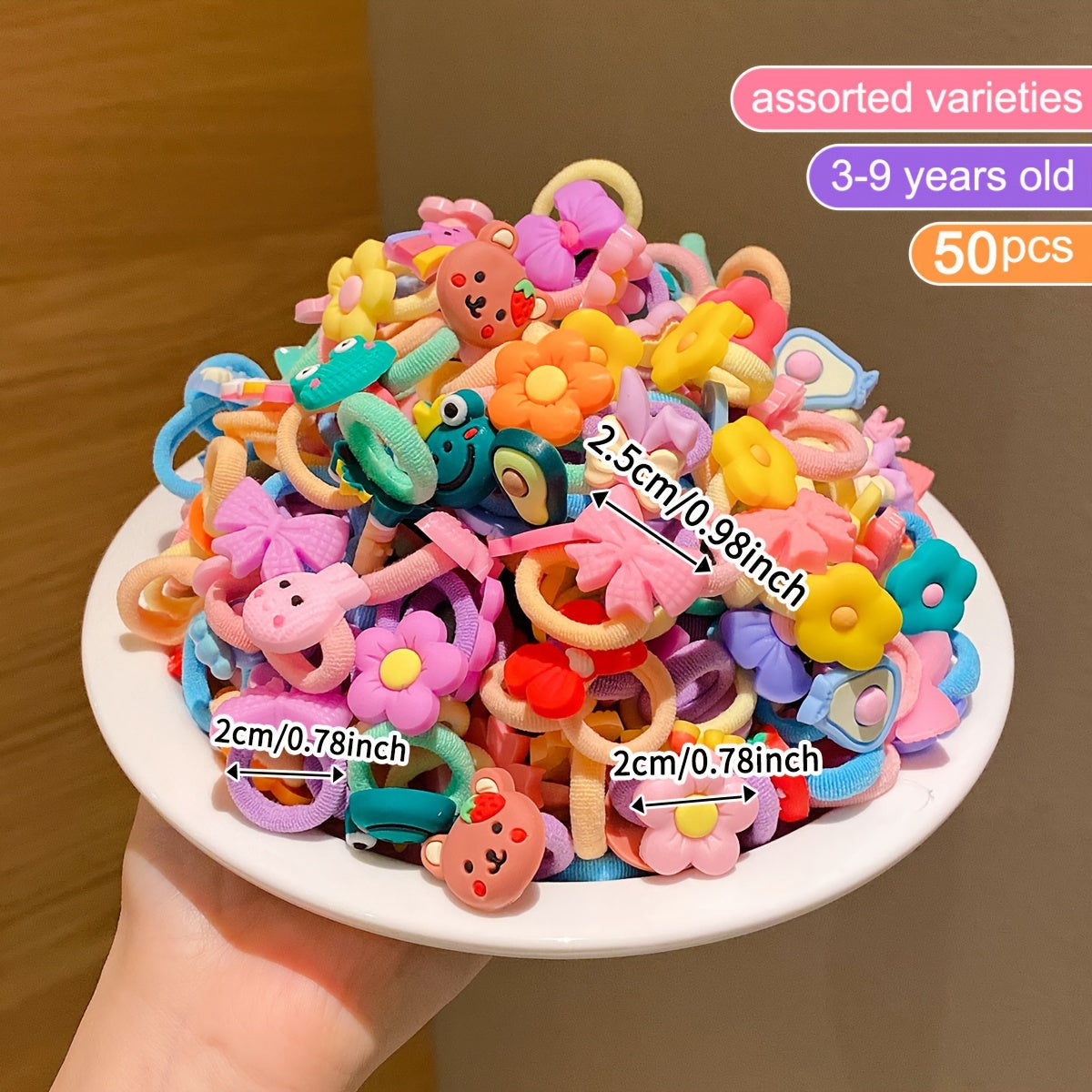 🎀 50-Piece Cartoon Hair Ties for Kids – Fun & Non-Damaging Elastic Bands for Girls Aged 3-14 🌟