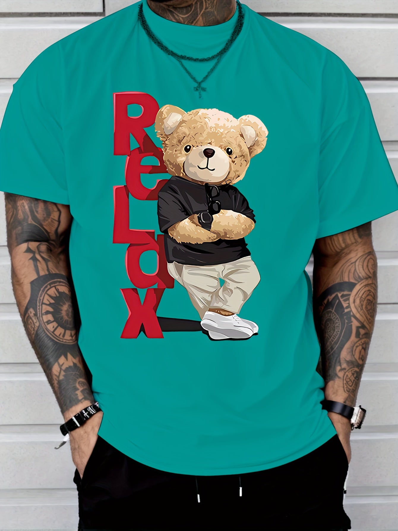 🐻 Men's Casual Cotton T-Shirt with Standing Bear Print