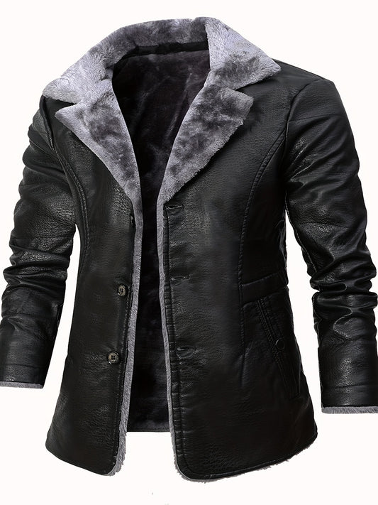 🖤 Plus Size Men's Solid PU Leather Jacket - Trendy Winter Casual Cool Jacket for Big & Tall Males