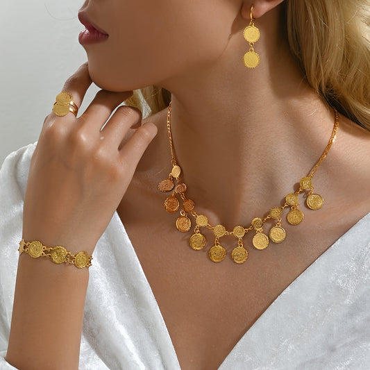 18K Gold Plated Retro Coin Design Wedding Jewelry Set 💍✨