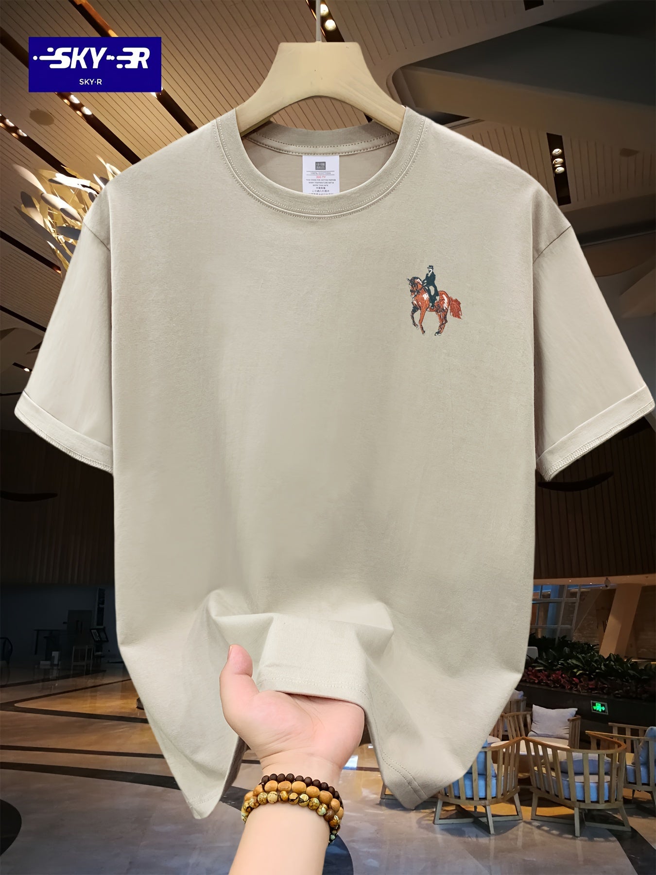 🐴 Men's Loose 100% Cotton Horse Rider Graphic Print T-shirt