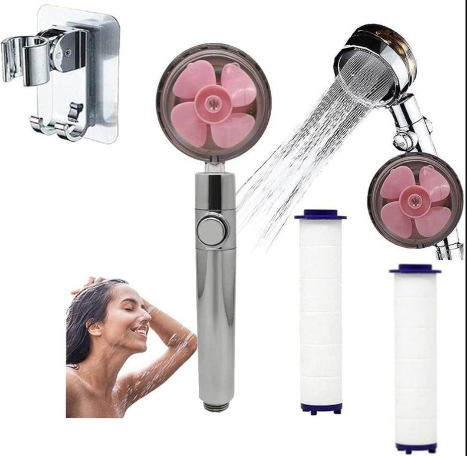 Turbo Flow Propeller Shower Head: High-Pressure Handheld Nozzle with Stop Button and Cotton Filter