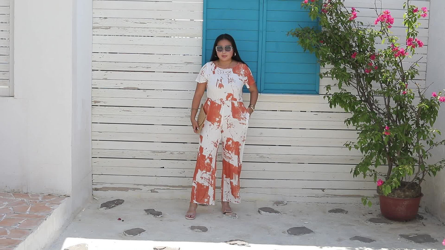 Plus Size Tie-Dye One Shoulder Wide Leg Jumpsuit - Effortlessly Chic ✨