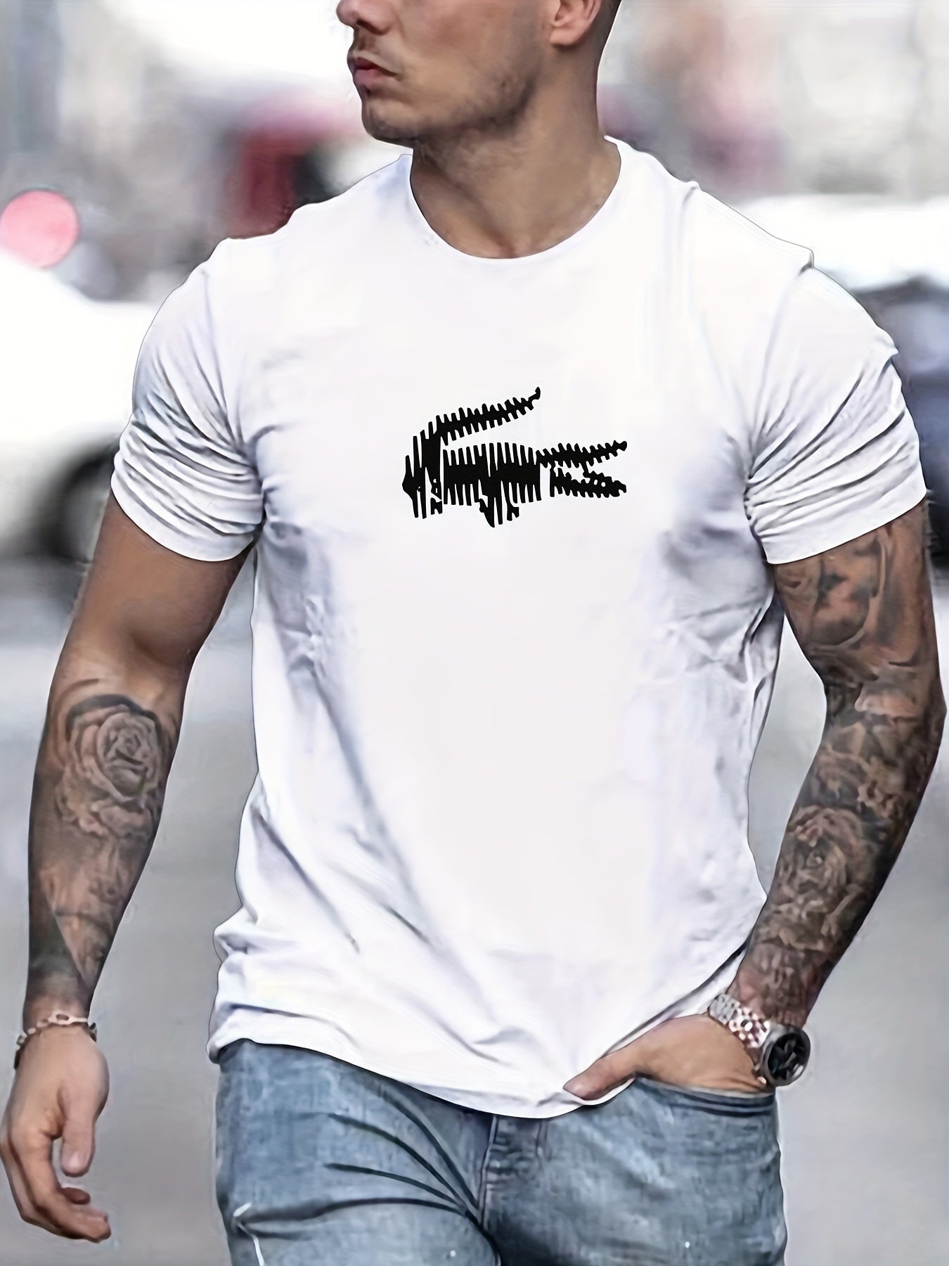 🐊 Men's Fashion T-Shirt with Crocodile Pattern 🌟