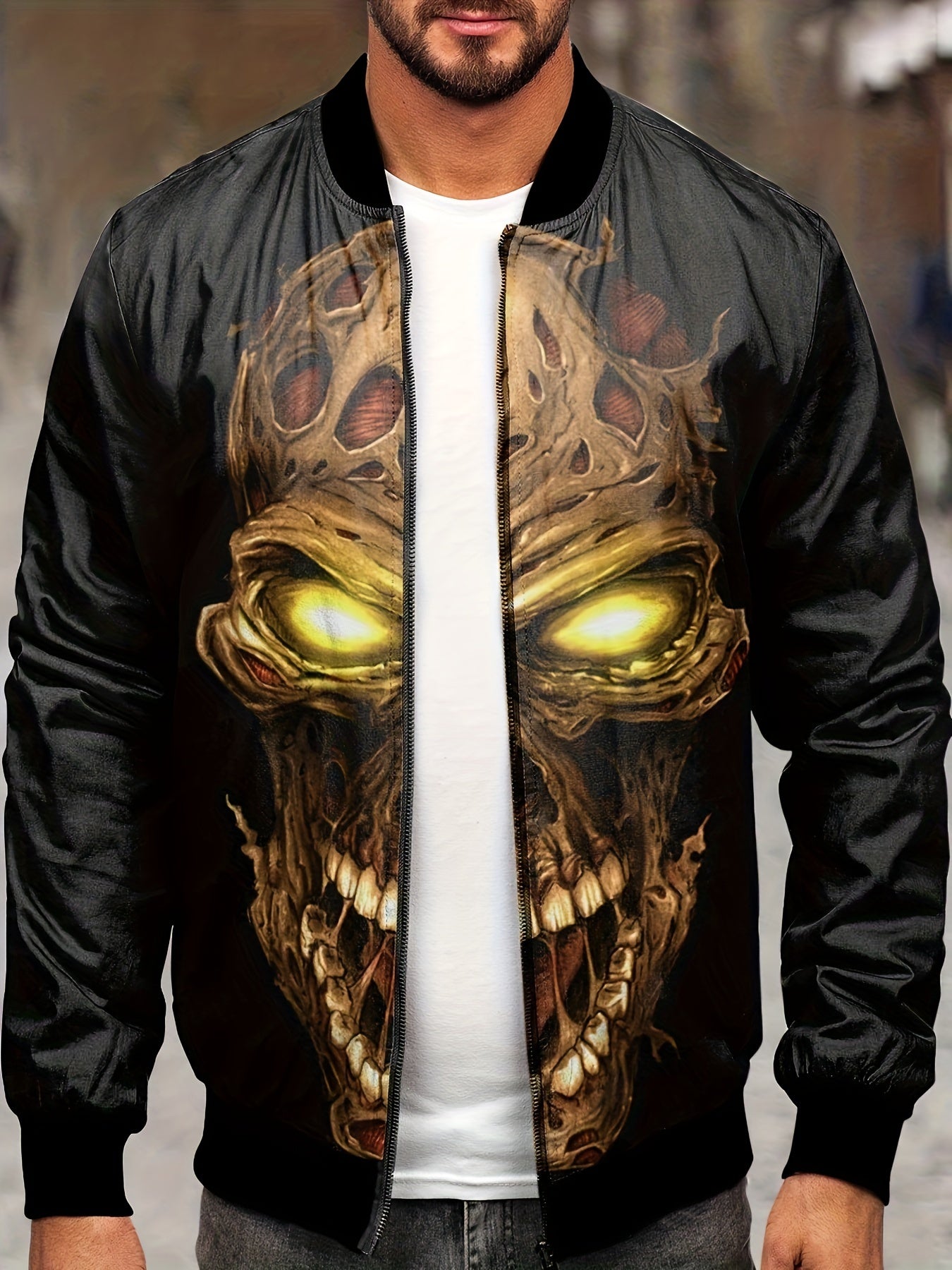 💀 "Spooky Spirit" Skull Print Varsity Jacket 🎃