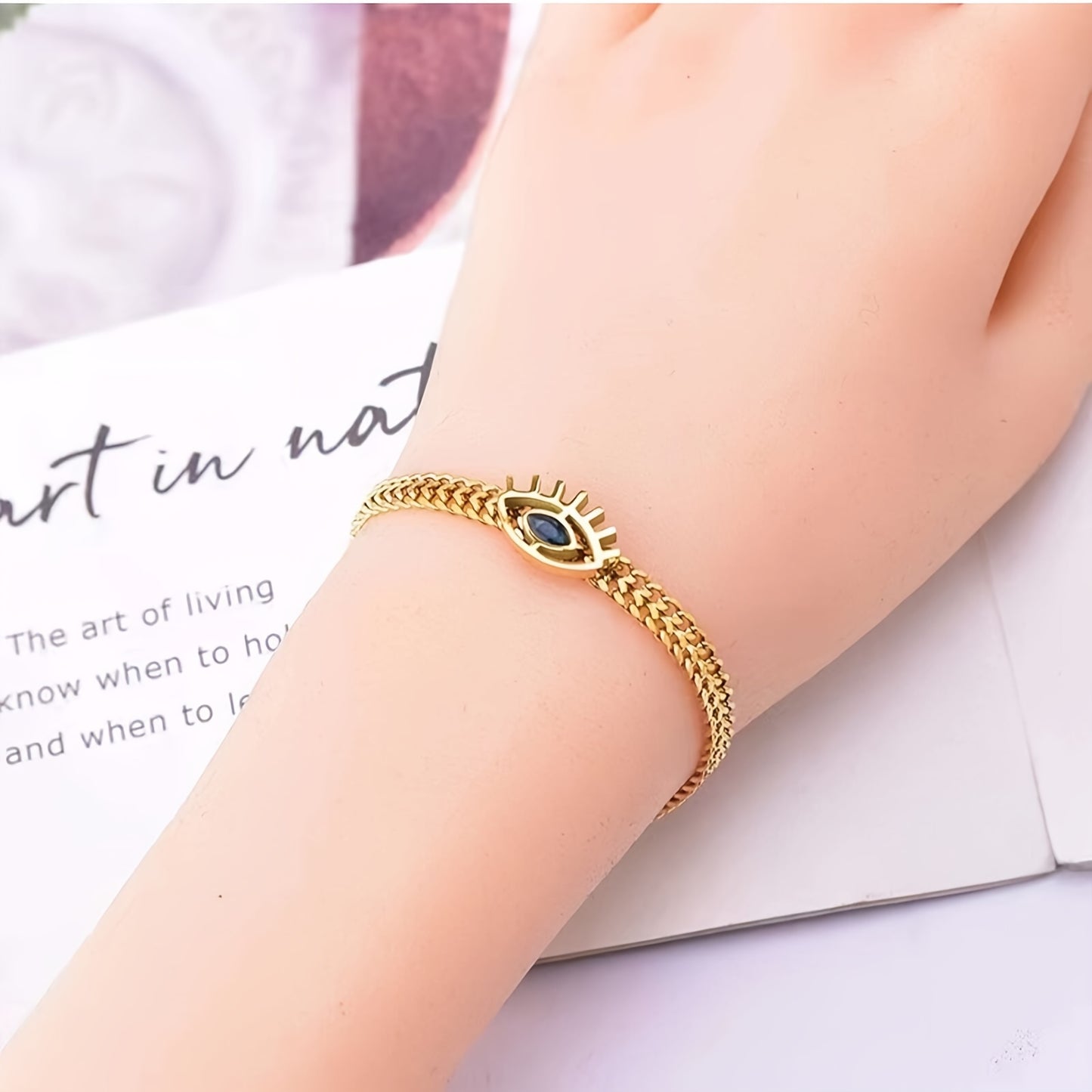 Golden Hollow Eye Necklace & Bracelet Set (2pcs) 👁️✨