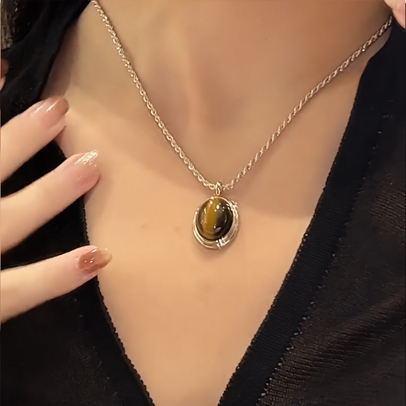 🐅 Tiger’s Eye Elegance Necklace – Natural Stone Collection ✨