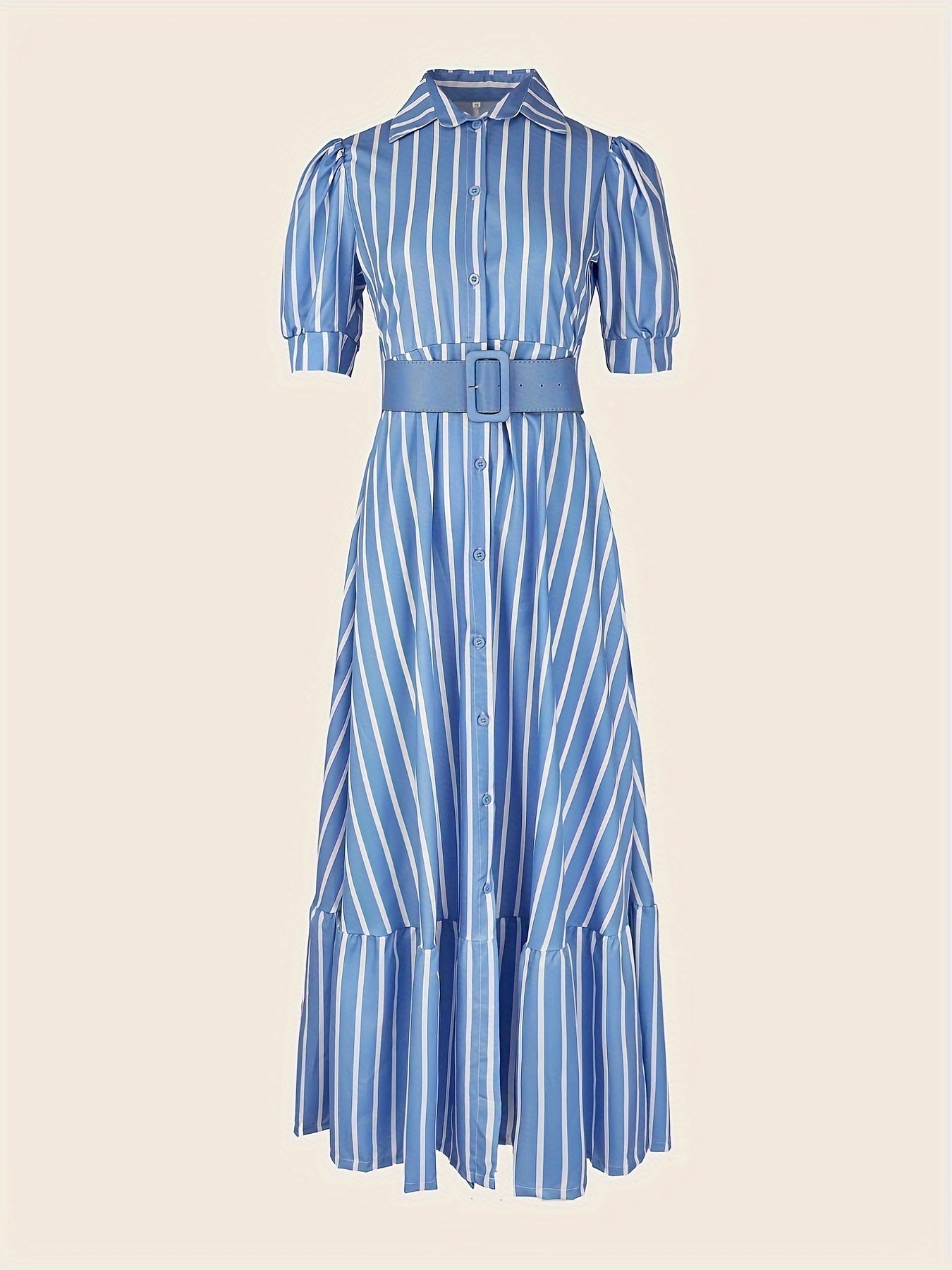 Striped Ruffle Belted Swing Dress